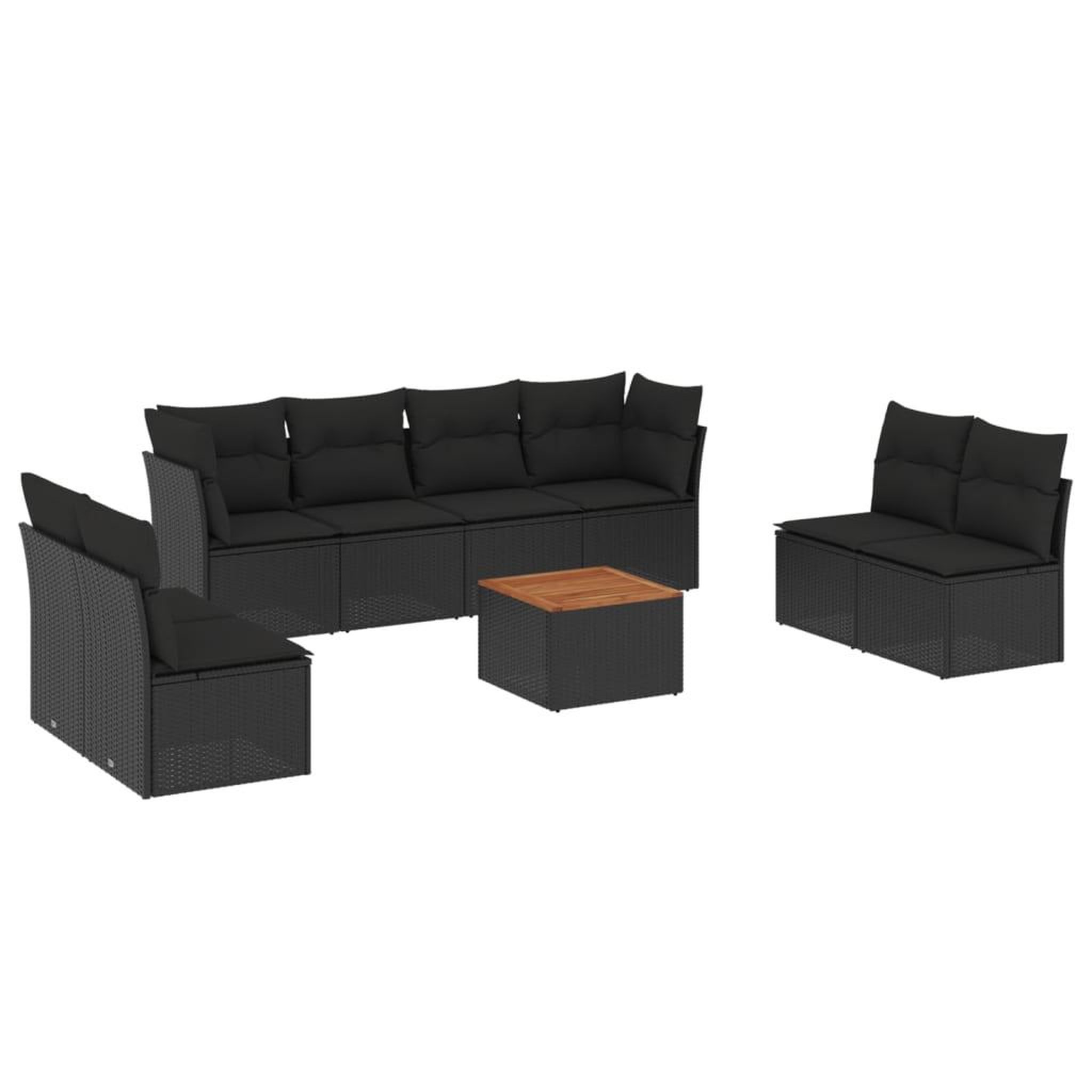 Voir la diapositive 2 : VIDAXL Salon de jardin 9 pcs avec coussins noir resine tressee