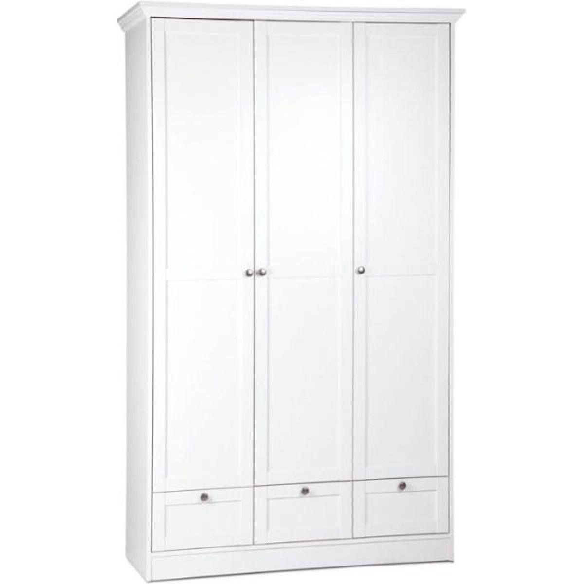 MARKET24 Armoire de chambre - LANDWOOD 18 - Blanc - 3 portes - 120 x 51 x 200 cm