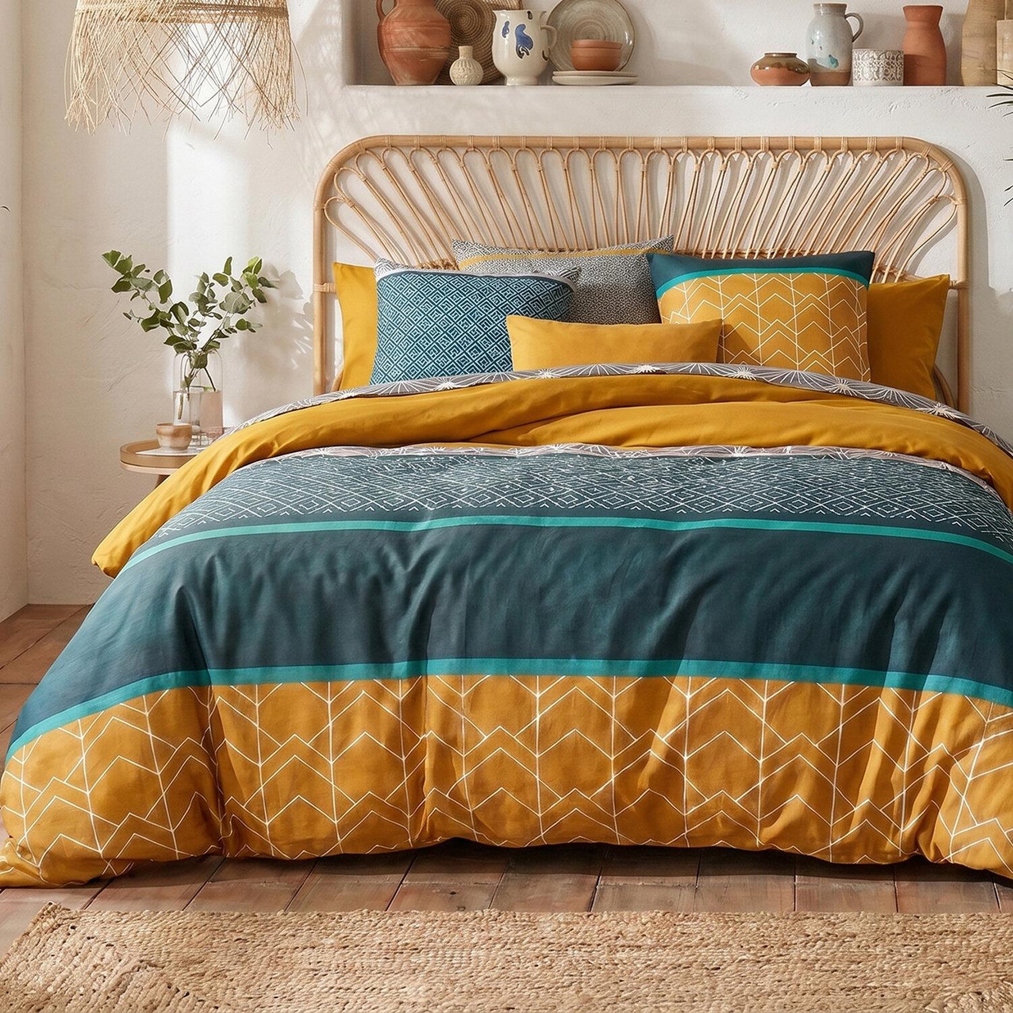 ATELIER DU COTON Parure housse de couette 100% coton 57fils , lupin. Coloris disponibles : Multicolore
