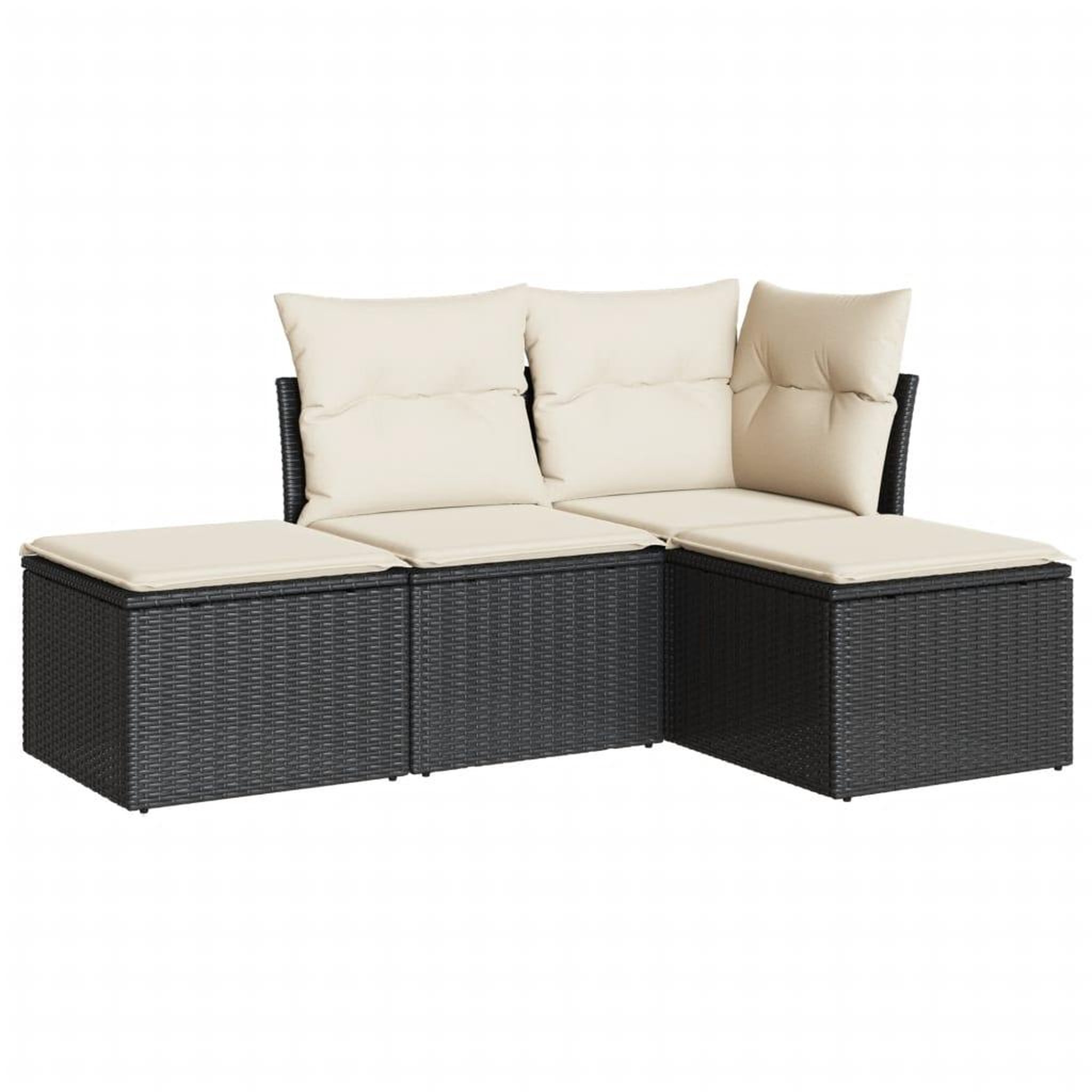 Voir la diapositive 2 : VIDAXL Salon de jardin 4 pcs avec coussins noir resine tressee