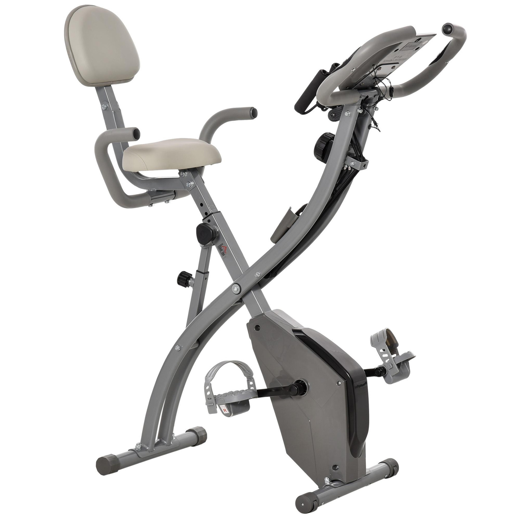 Voir la diapositive 1 : HOMCOM Vélo d'appartement pliant 8 niveaux de résistance magnétique dossier selle réglable poignées ergonomiques écran LCD multifonction suspensions support tablette acier