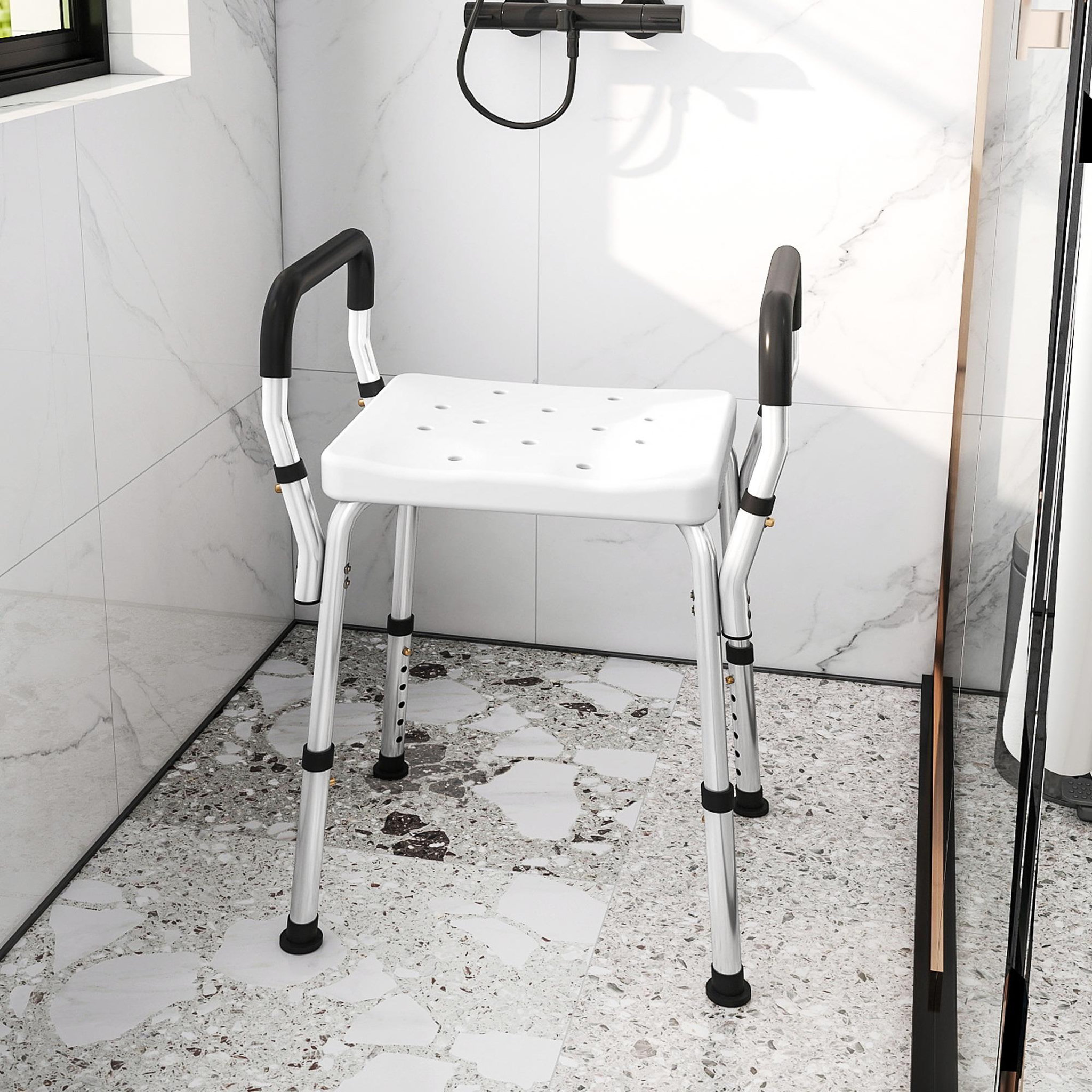 Voir la diapositive 6 : HOMCOM Chaise de douche hauteur réglable aluminium antirouille blanc