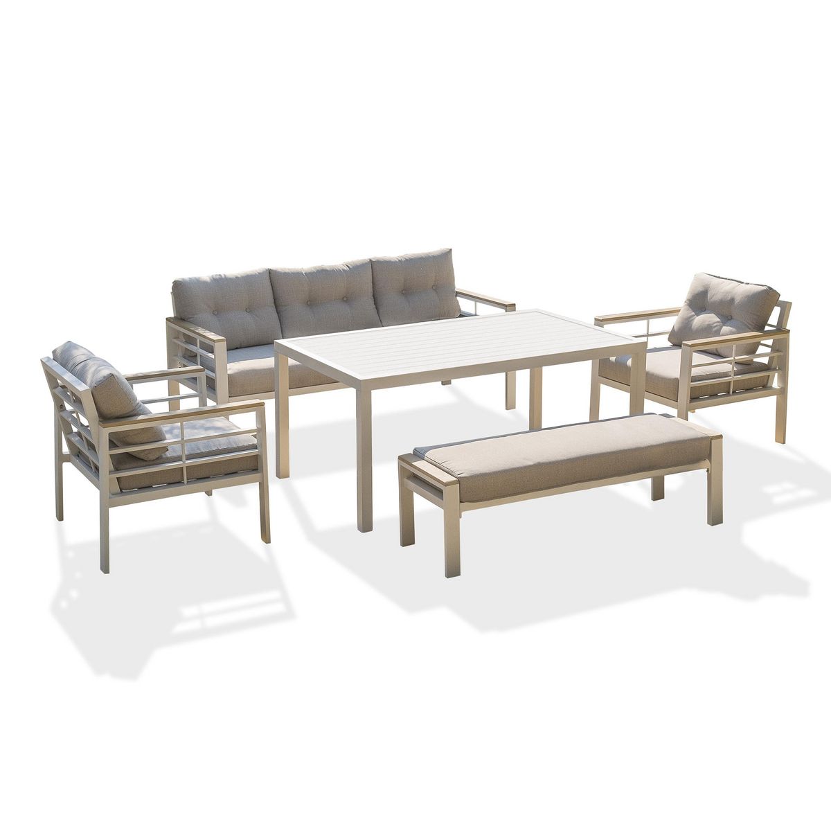 DCB GARDEN Salon de jardin - 7 places - Aluminium - blanc - CAYENNE S3