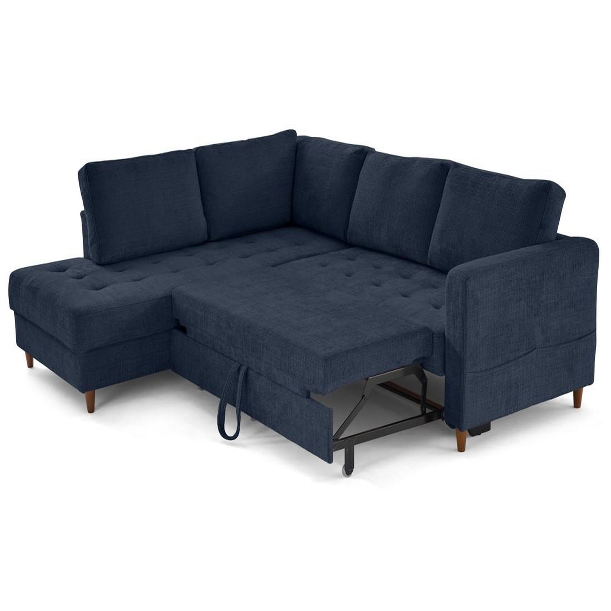 Voir la diapositive 2 : BEST MOBILIER Anna - canapé d'angle gauche 5 places convertible en velours texturé