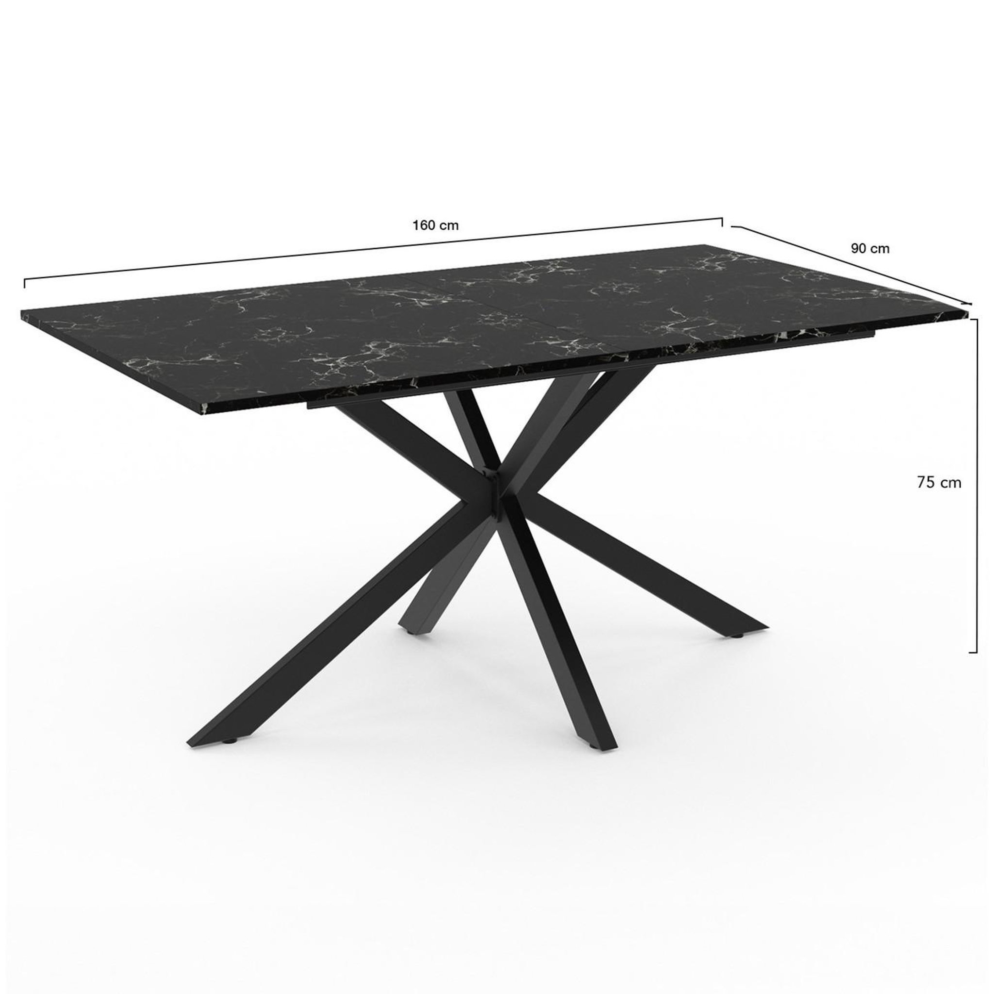 Voir la diapositive 4 : ID MARKET Table à manger rectangle alix 8 personnes pied araignée noir et plateau effet marbre noir alaska 160 cm