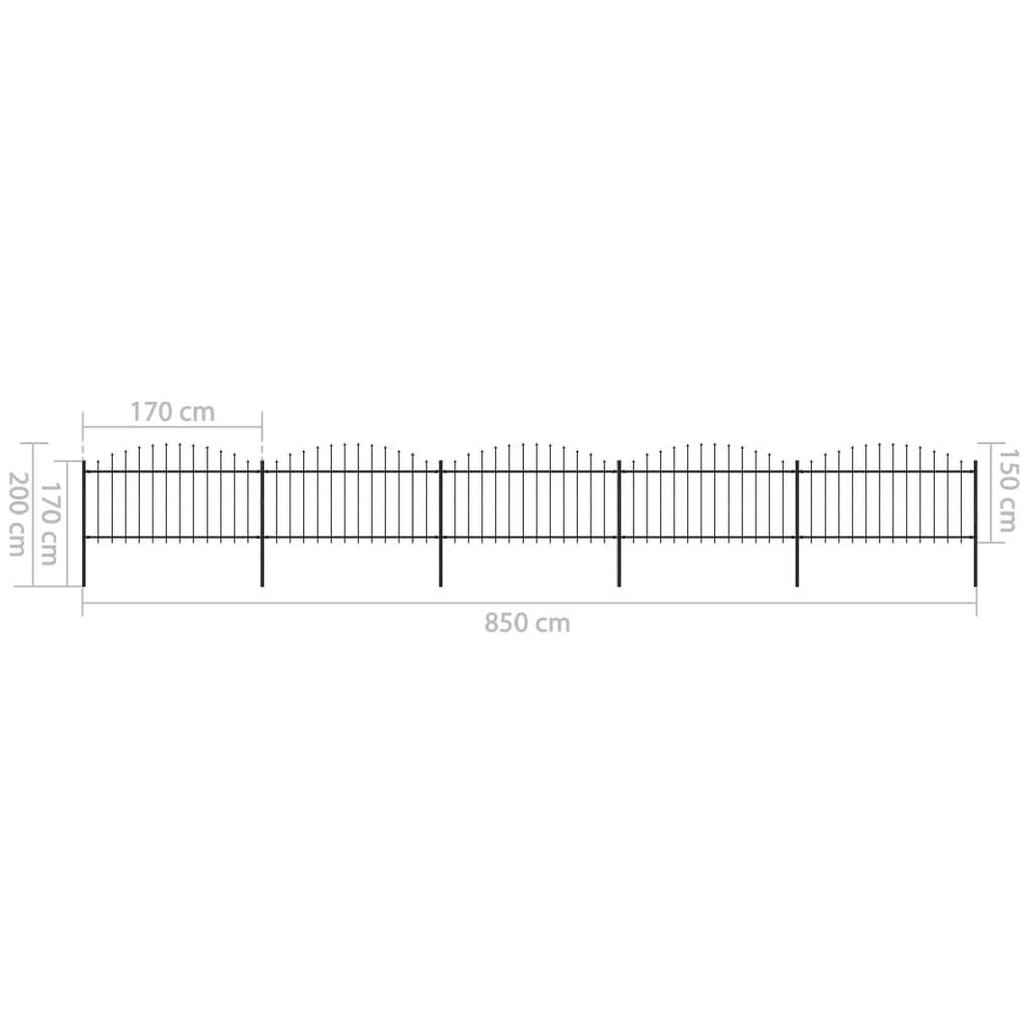 Voir la diapositive 6 : VIDAXL Cloture de jardin a dessus en lance Acier (1,25-1,5)x8,5 m Noir