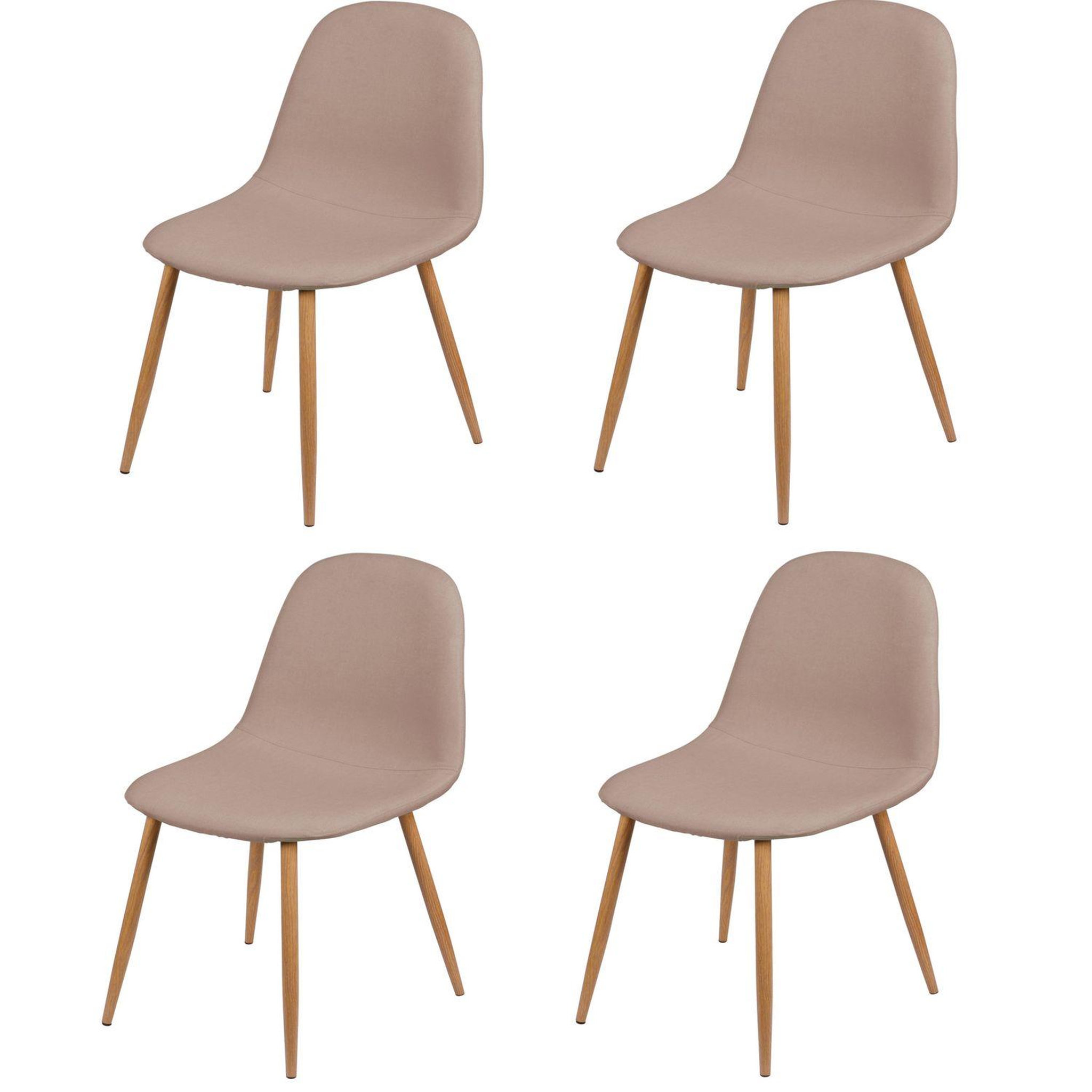 TOILINUX Lot de 4 chaises en tissu et pieds en métal effet bois oslo - taupe