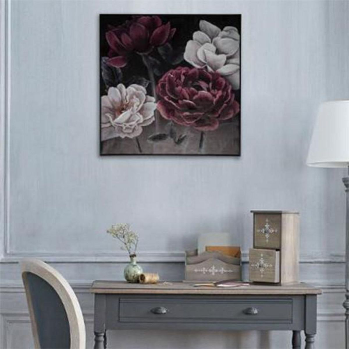 ATMOSPHERA Toile Peinte Déco  Cadre Fleur  58x58cm Noir