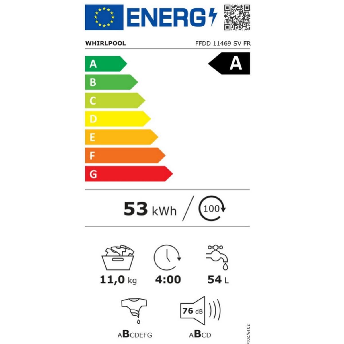 Whirlpool Lave-linge frontal 60cm 11kg 1400 tours/min - FFDD11469SVFR