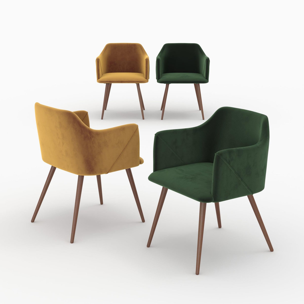 Rendez vous déco Pack 4 chaises en velours jaune et vert - Daisy