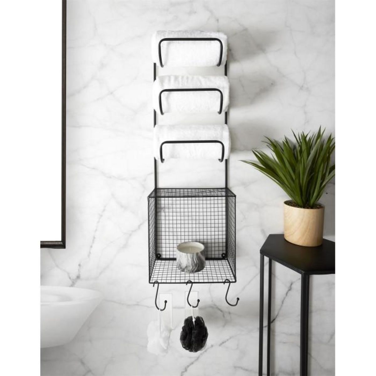 Paris Prix Porte Serviettes & Étagère  Métal  82cm Noir