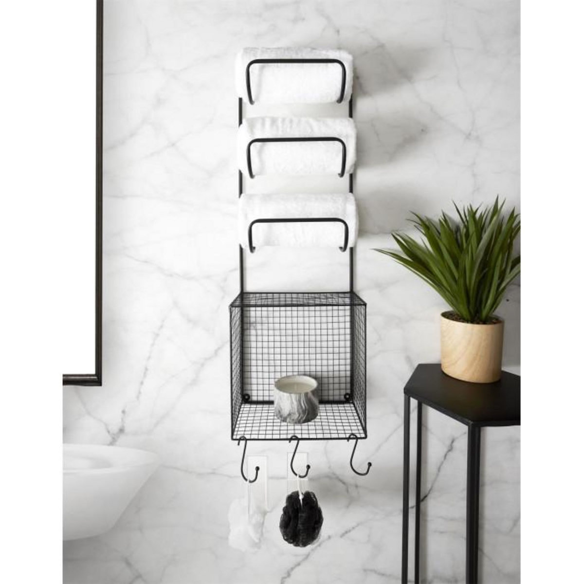 Paris Prix Porte Serviettes & Étagère  Métal  82cm Noir