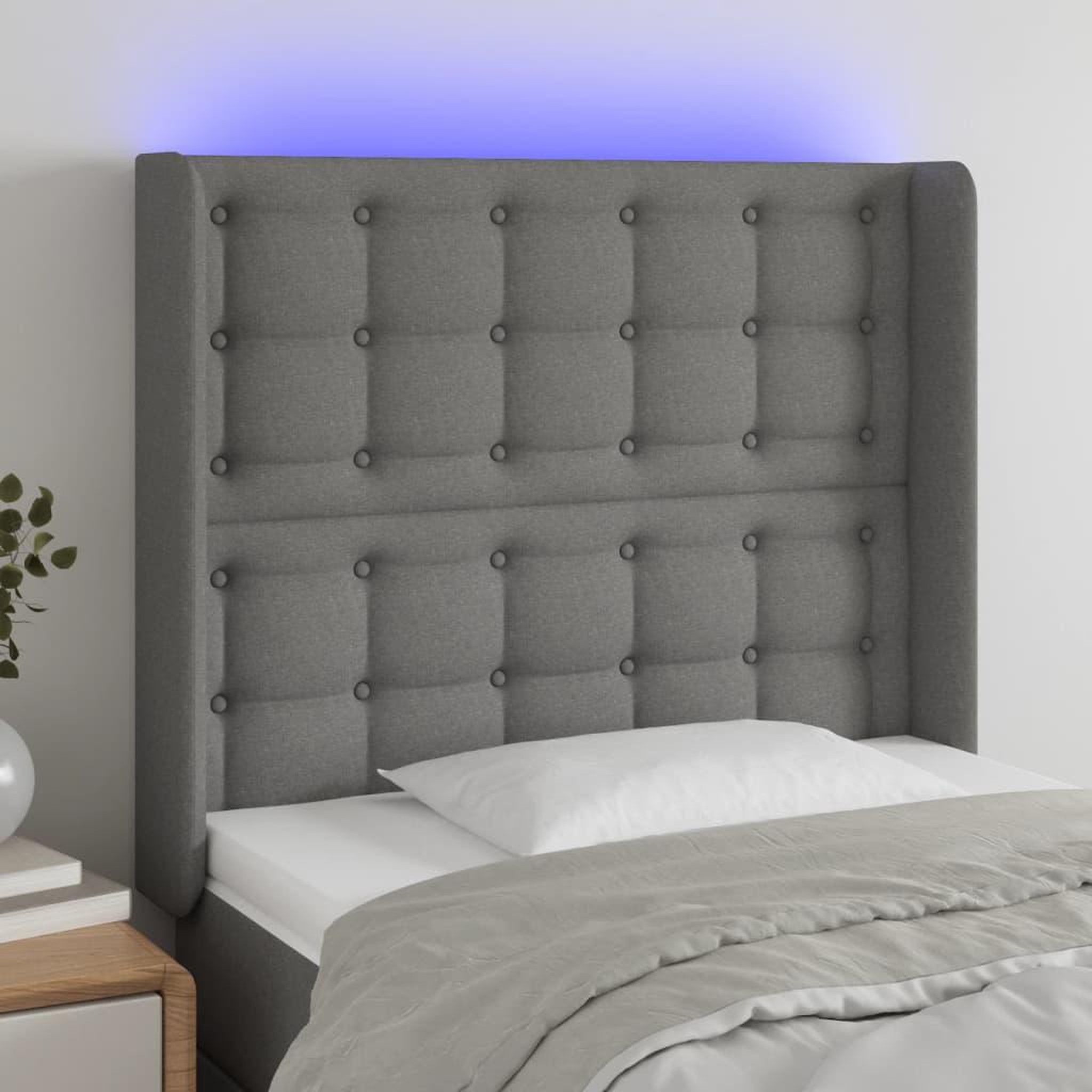 Voir la diapositive 1 : VIDAXL Tete de lit a LED Gris fonce 83x16x118/128 cm Tissu