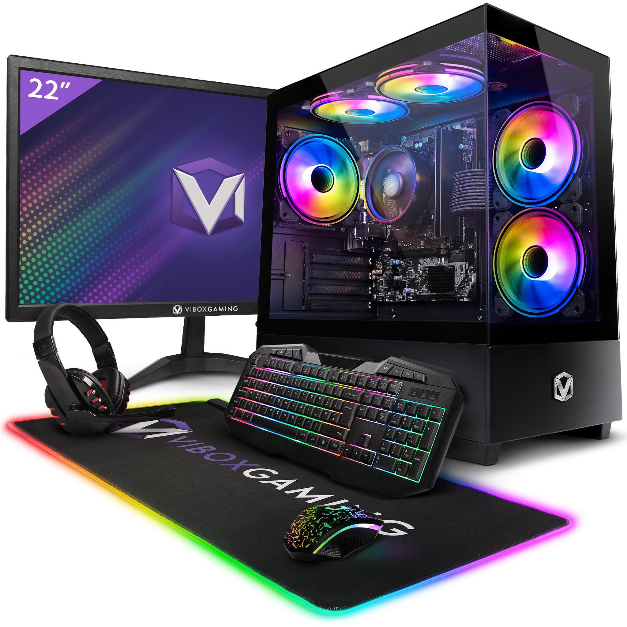 VIBOX PC Gamer Complet - Ryzen 3 3200G, Graphiques intégrés, 8 Go RAM, 480 Go SSD, Linux OS, WiFi