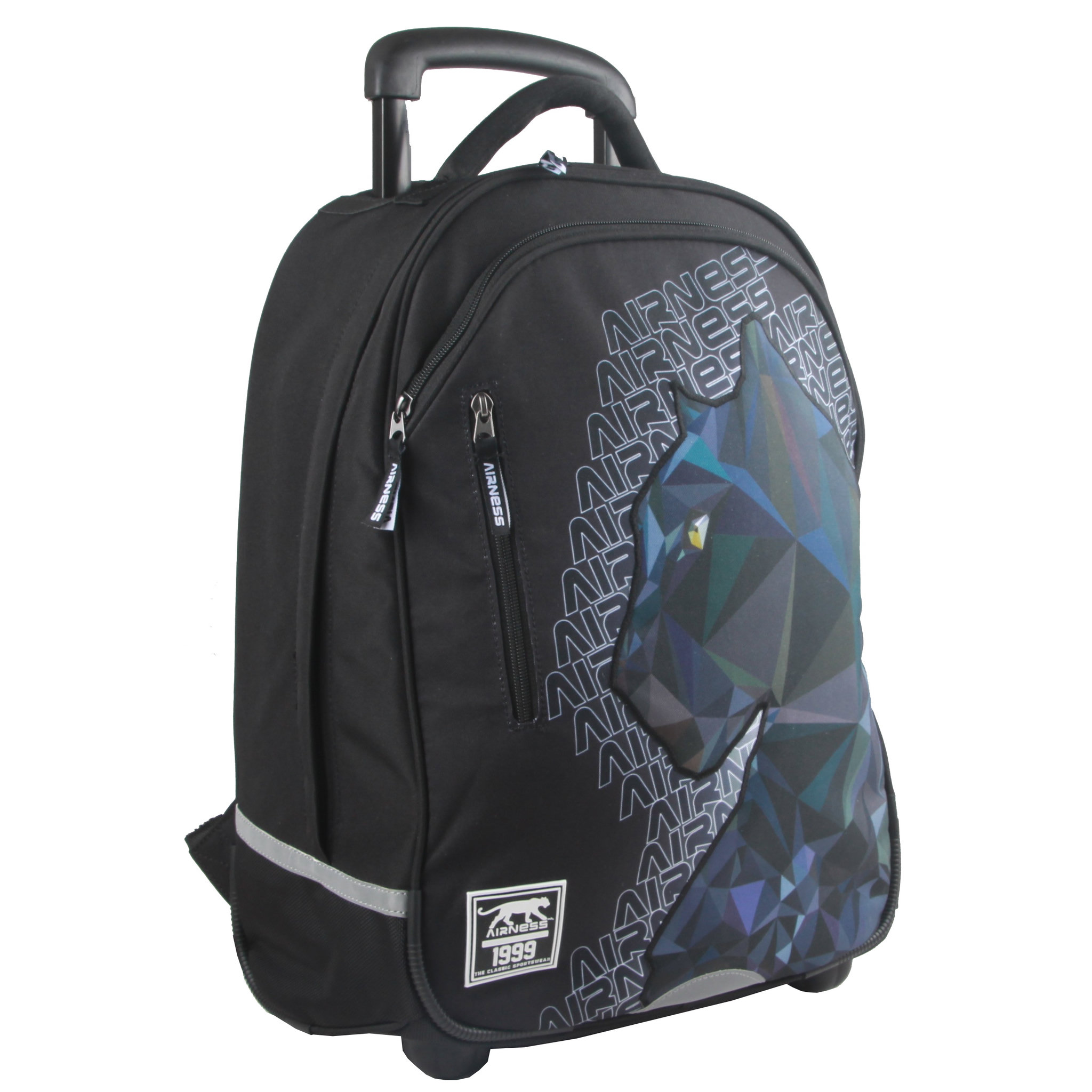 Voir la diapositive 2 : AIRNESS Sac à roulettes CM1/CM2 noir panthère