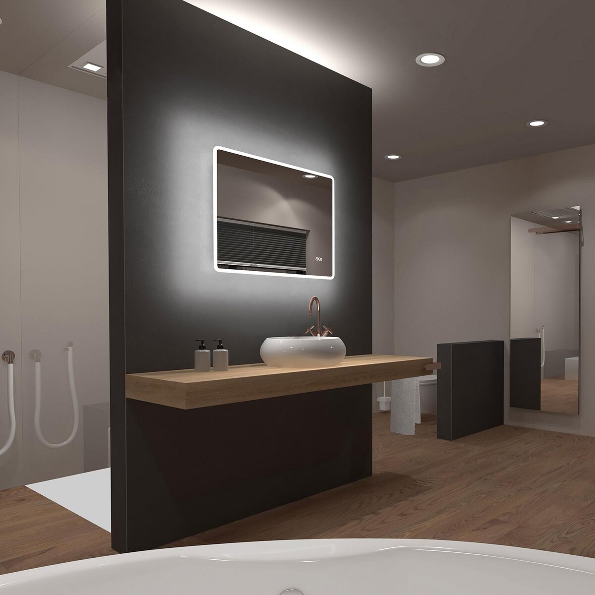Aurlane Miroir salle de bain LED rectangulaire auto-éclairant 80x70cm -  Ulysse LED 80 pas cher 