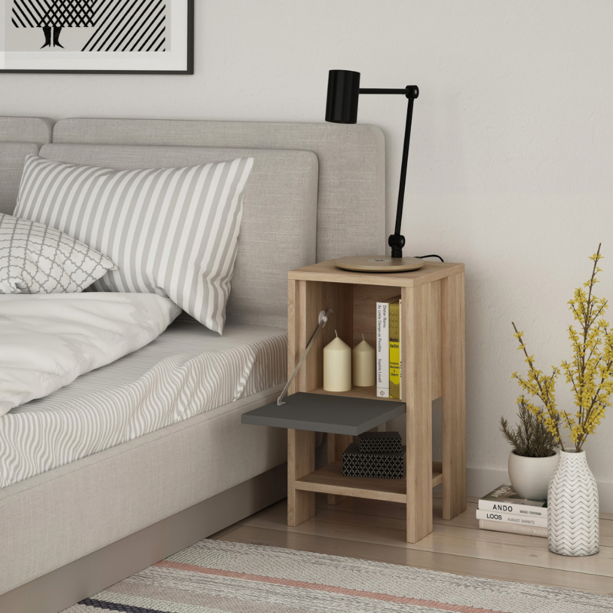 CONCEPT USINE Table de chevet bois et gris avec rangement SISA