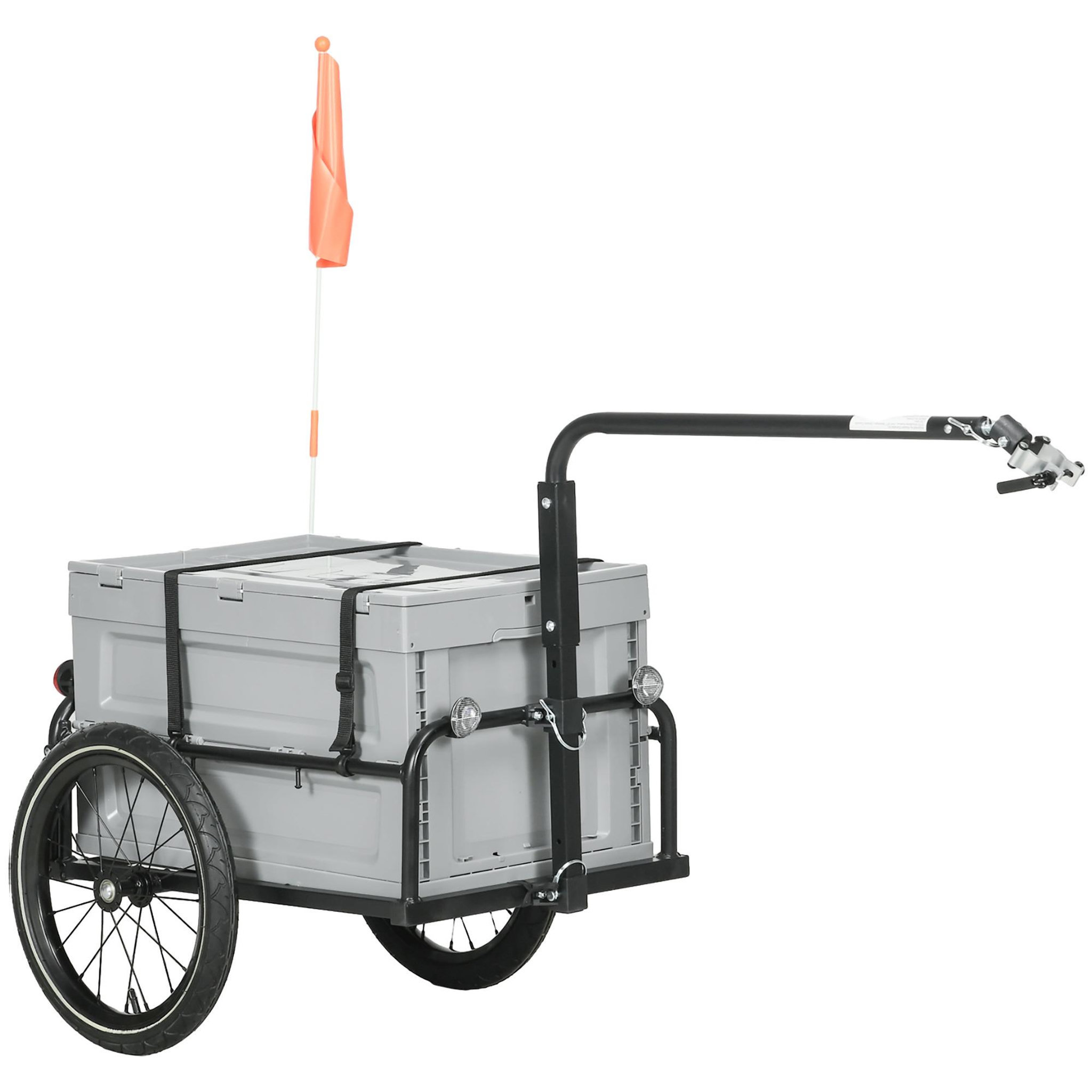 HOMCOM Remorque chariot à vélo avec coffre de rangement amovible pliable 65l