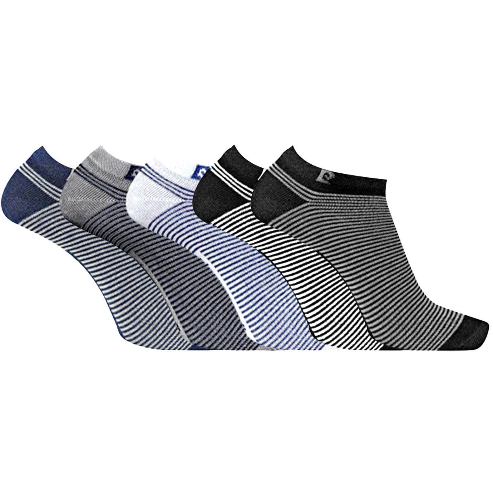 PIERRE CARDIN Lot de 5 paires de chaussettes tiges courtes rayées modèle pc 0373. Coloris disponibles : Bleu