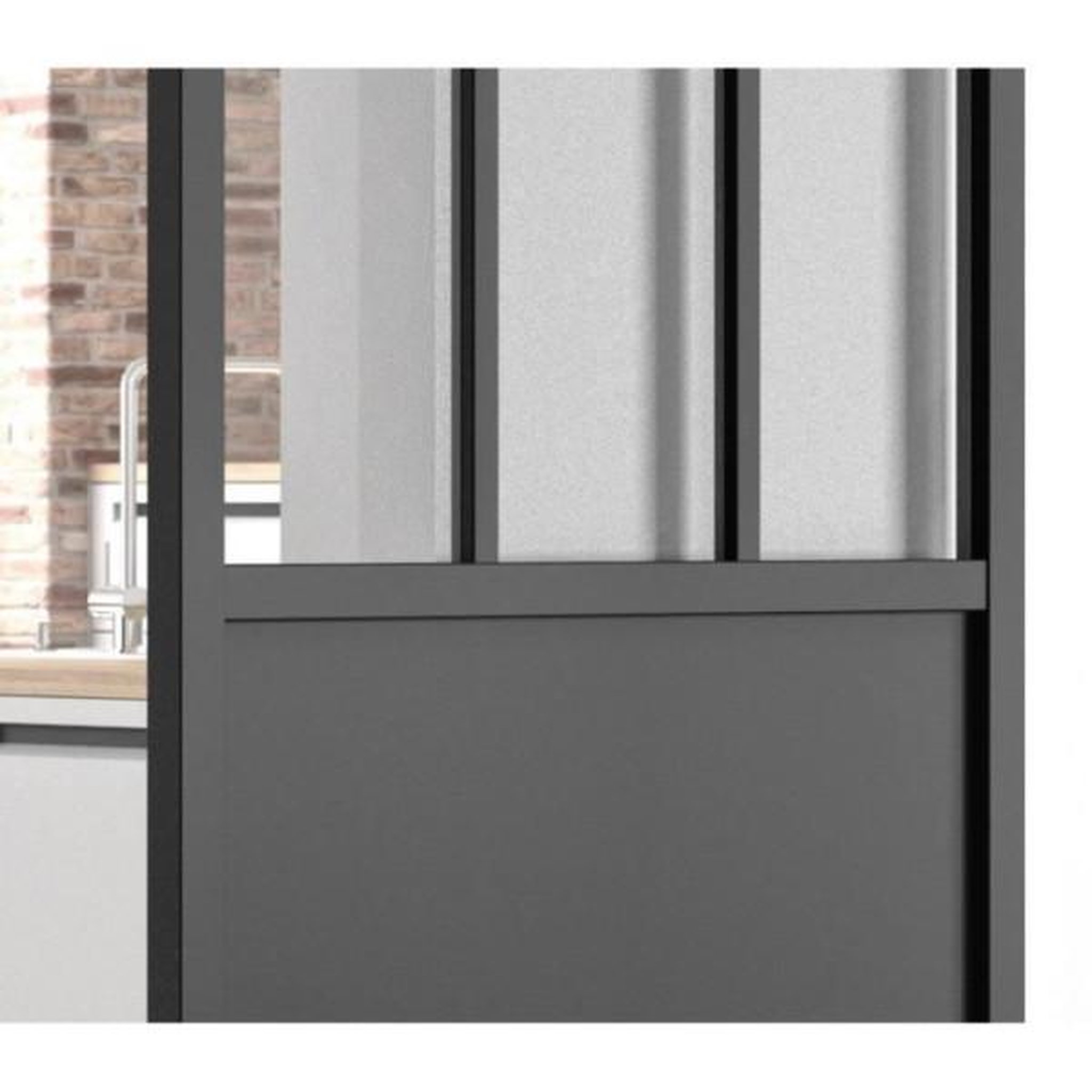 Voir la diapositive 3 : OPTIMUM Optimum kit porte coulissante atelier noir + rail apparent - 204 x 83 cm - verre transparent