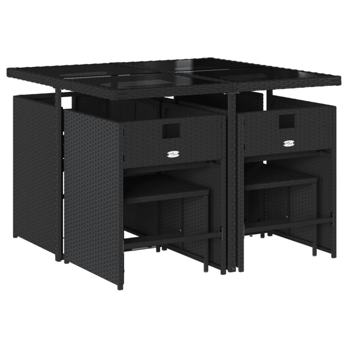 VIDAXL Ensemble a manger de jardin 9pcs coussins noir resine tressee