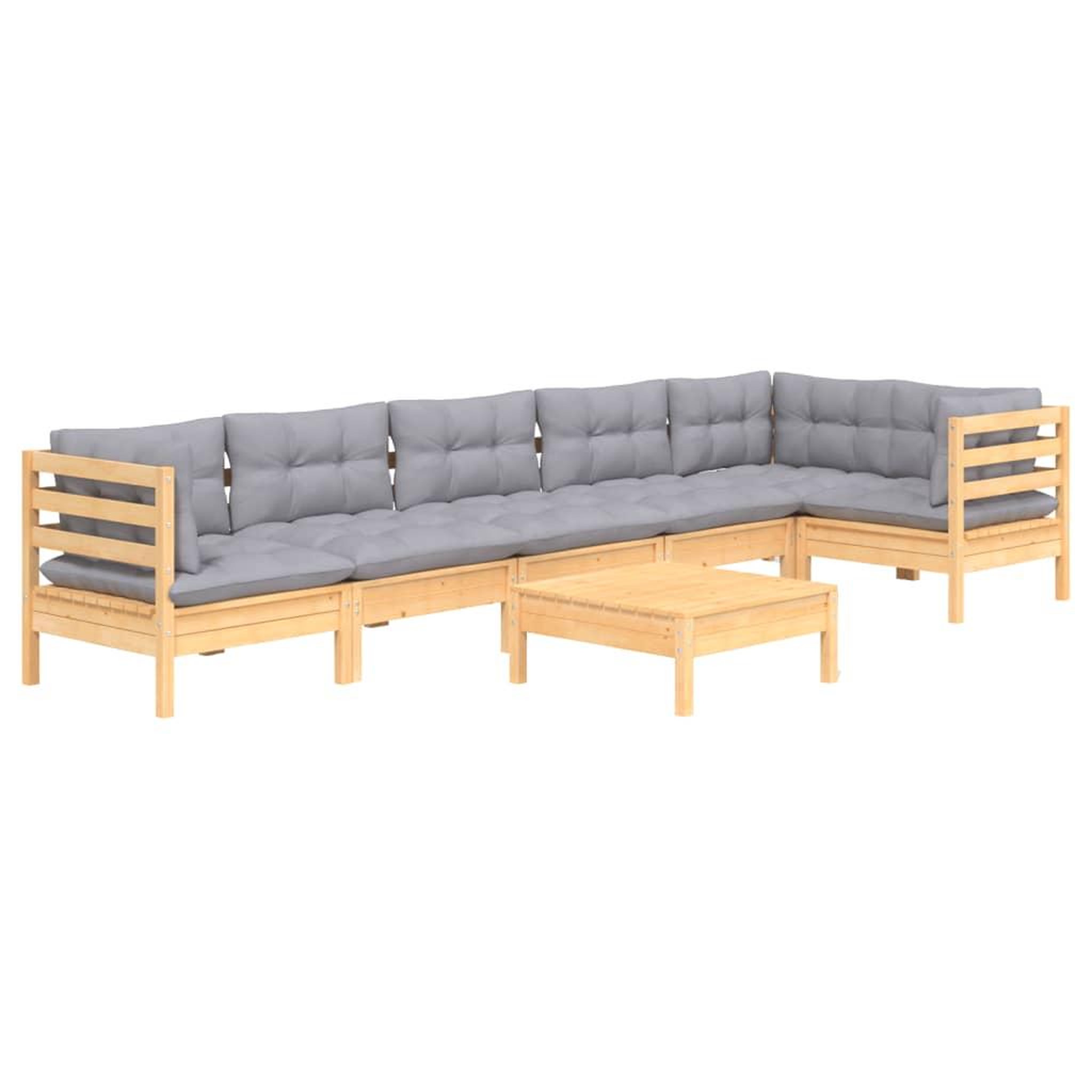 Voir la diapositive 3 : VIDAXL Salon de jardin 7 pcs avec coussins gris bois de pin