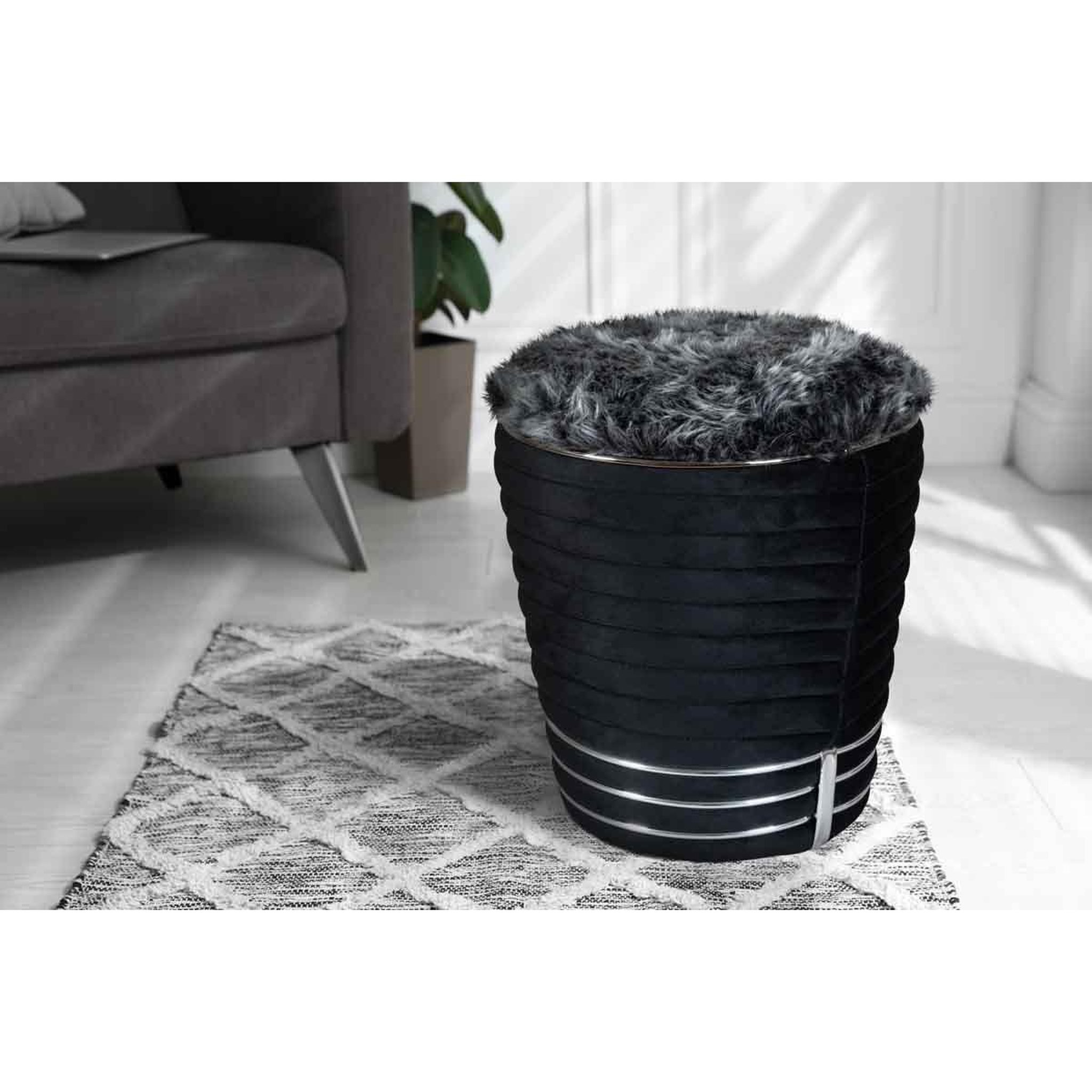 Voir la diapositive 5 : Paris Prix Tabouret design en tissu  doric  50cm noir & gris