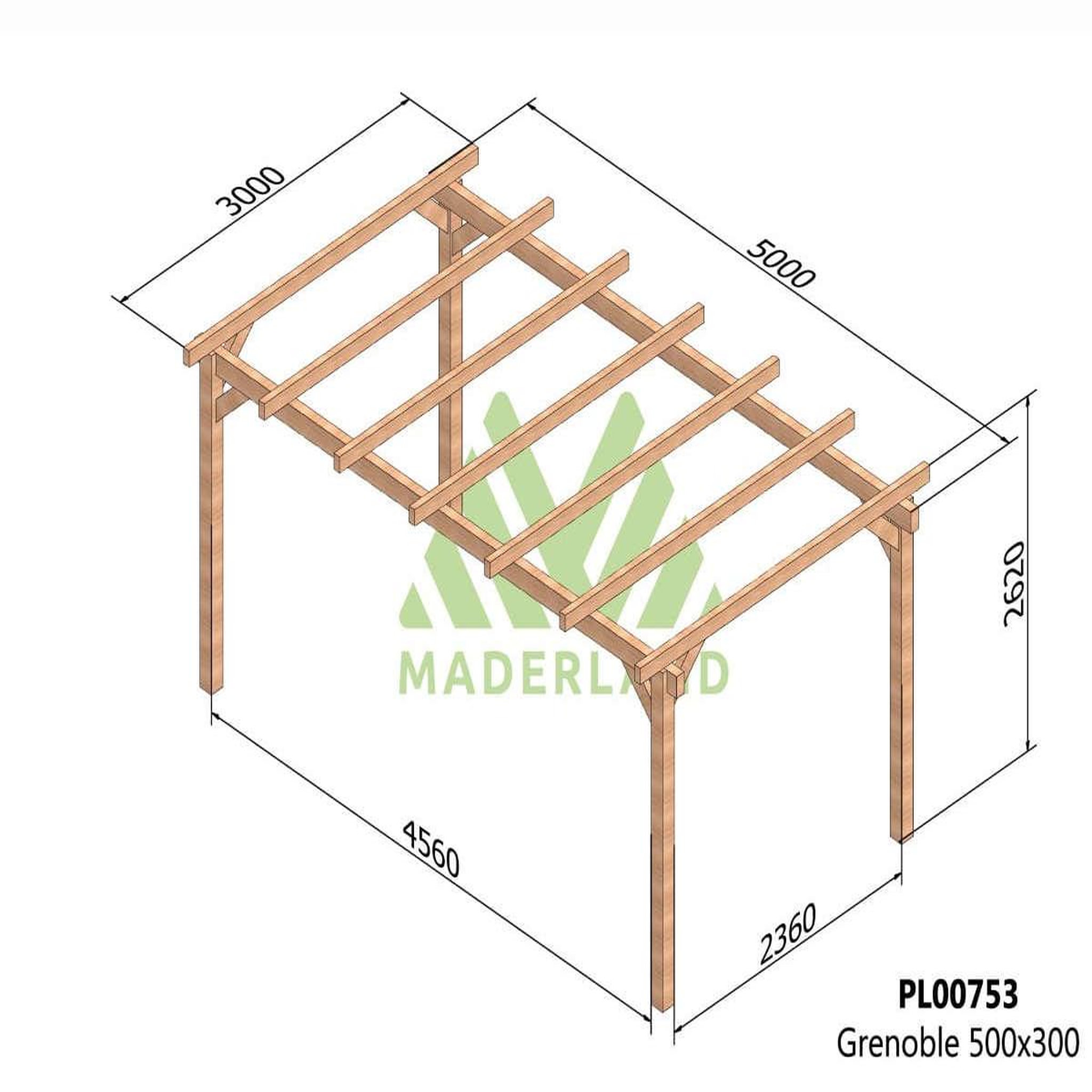 JARDIDECO Pergola en bois lamellé-collé grenoble 500 x 300 cm - maderland