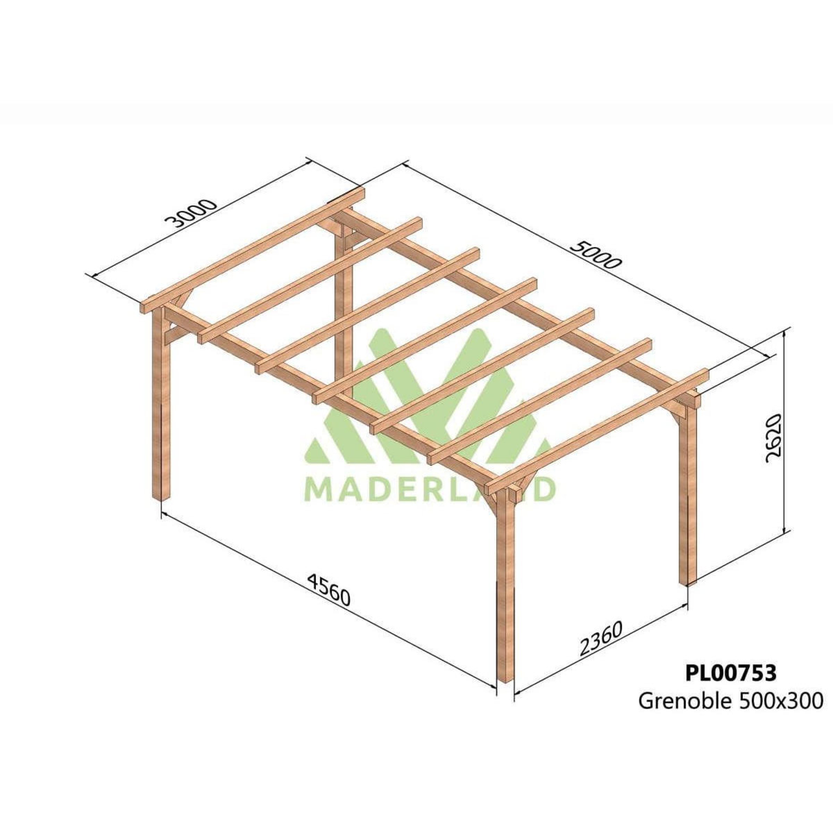 JARDIDECO Pergola en bois lamellé-collé Grenoble 500 x 300 cm - Maderland