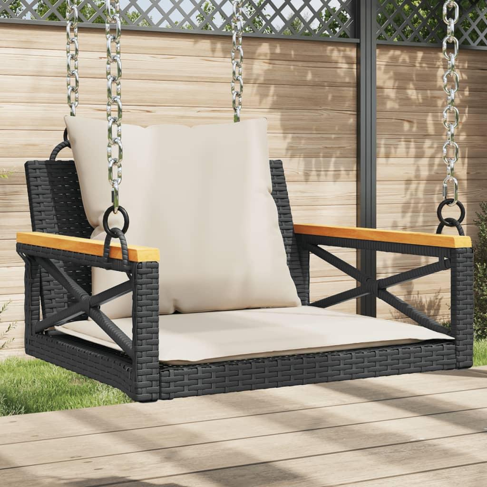 VIDAXL Balancelle avec coussins noir 63x62x40 cm resine tressee