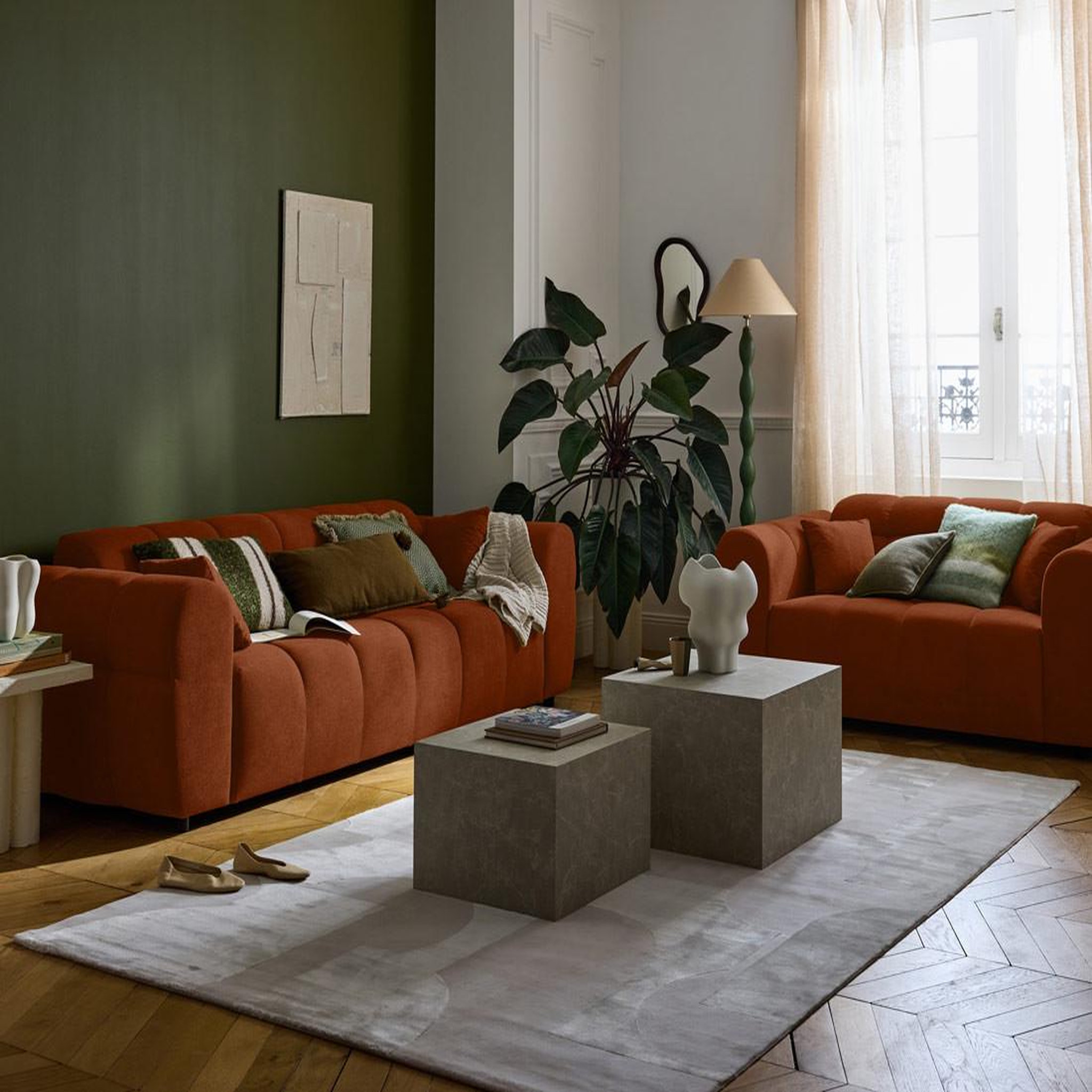Voir la diapositive 3 : BEST MOBILIER Housse en velours pour canapé déhoussable topaze