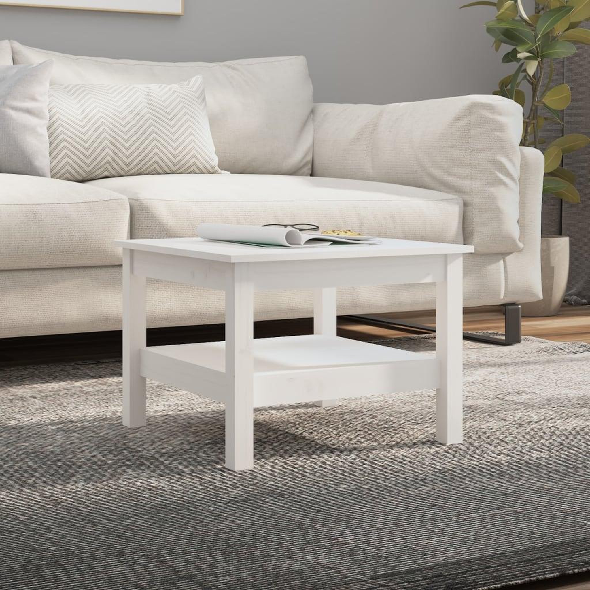 Voir la diapositive 1 : VIDAXL Table basse Blanc 55x55x40 cm Bois massif de pin