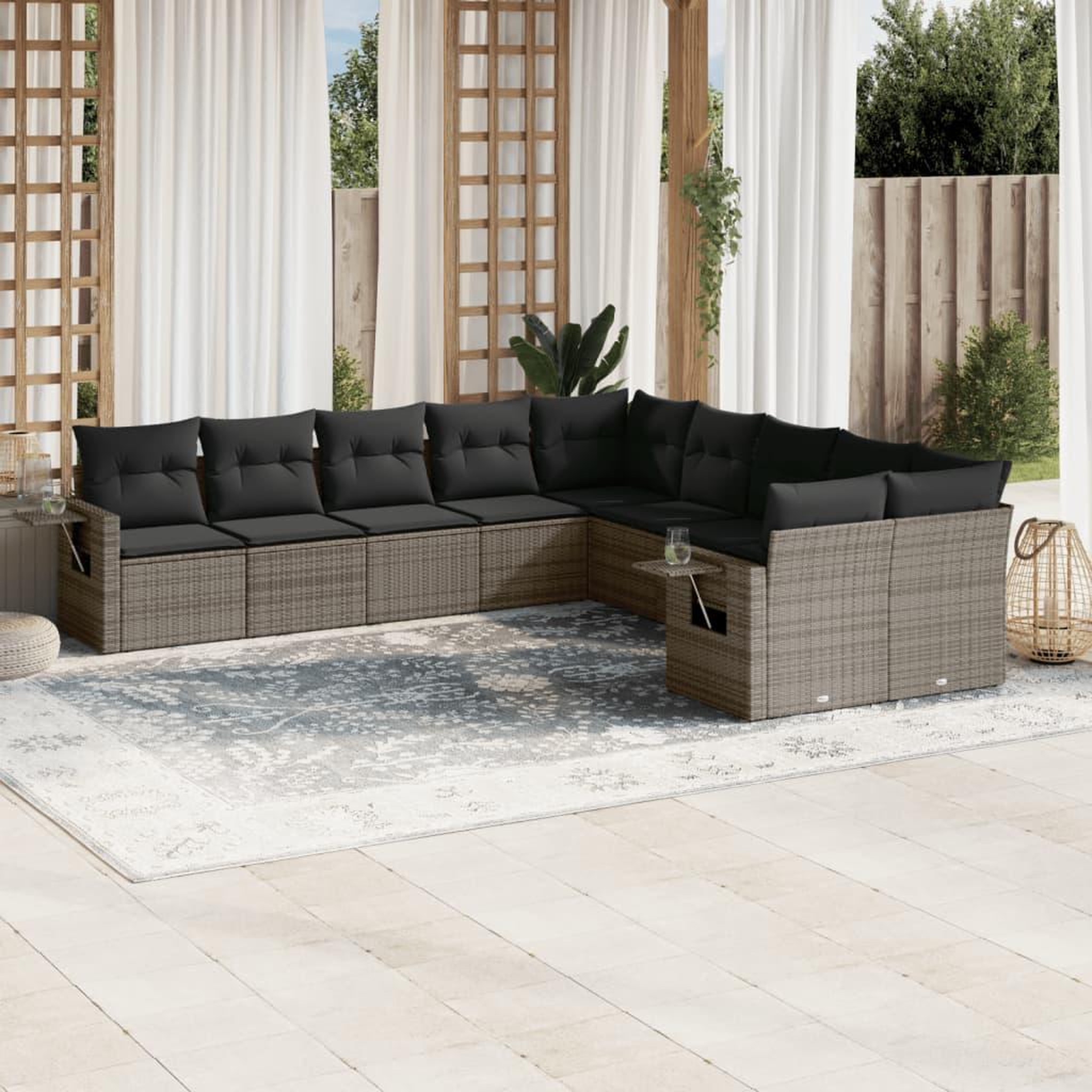 VIDAXL Salon de jardin avec coussins 10 pcs gris resine tressee