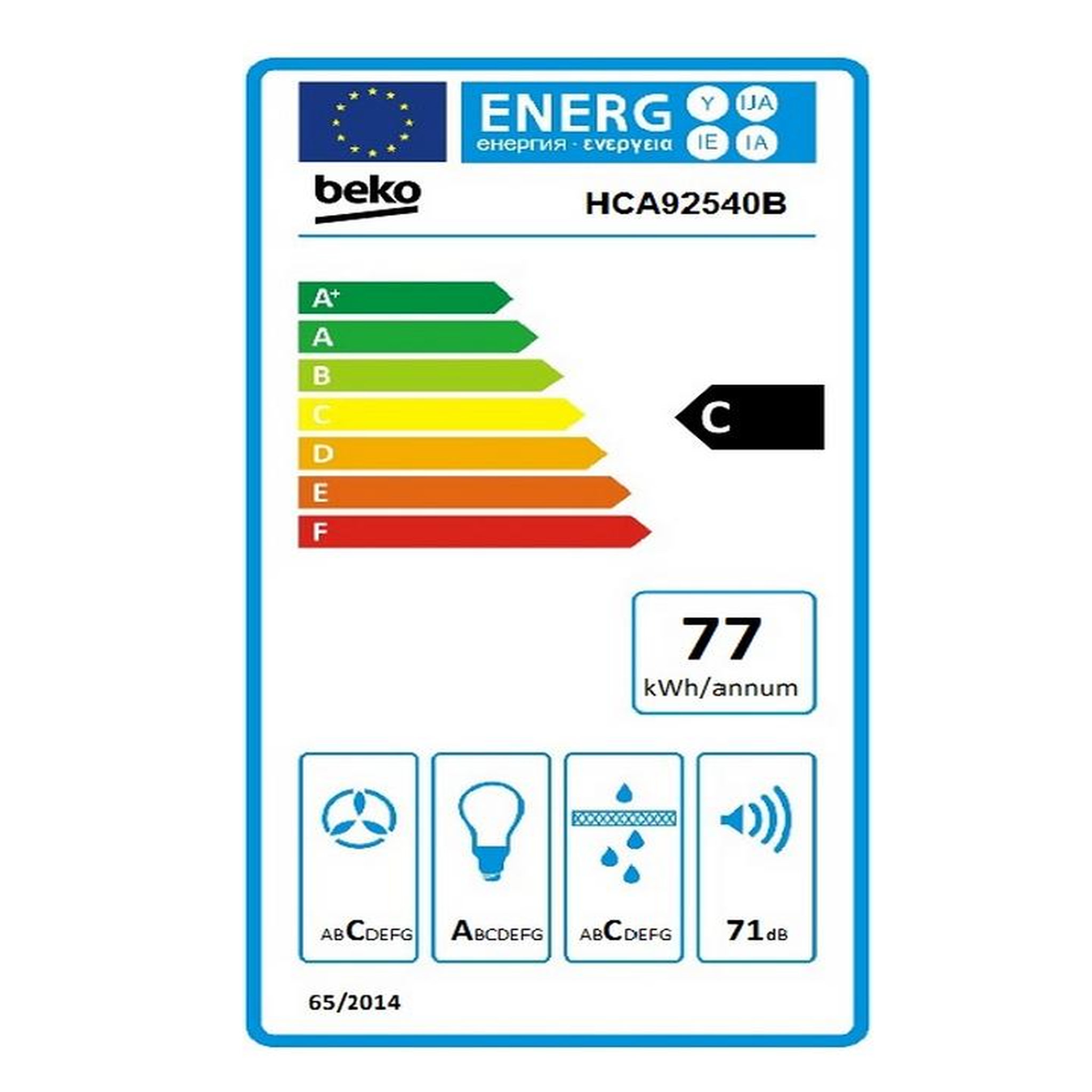 Voir la diapositive 2 : Beko Hotte décorative inclinée 90cm 577m3/h noir - hca92540b