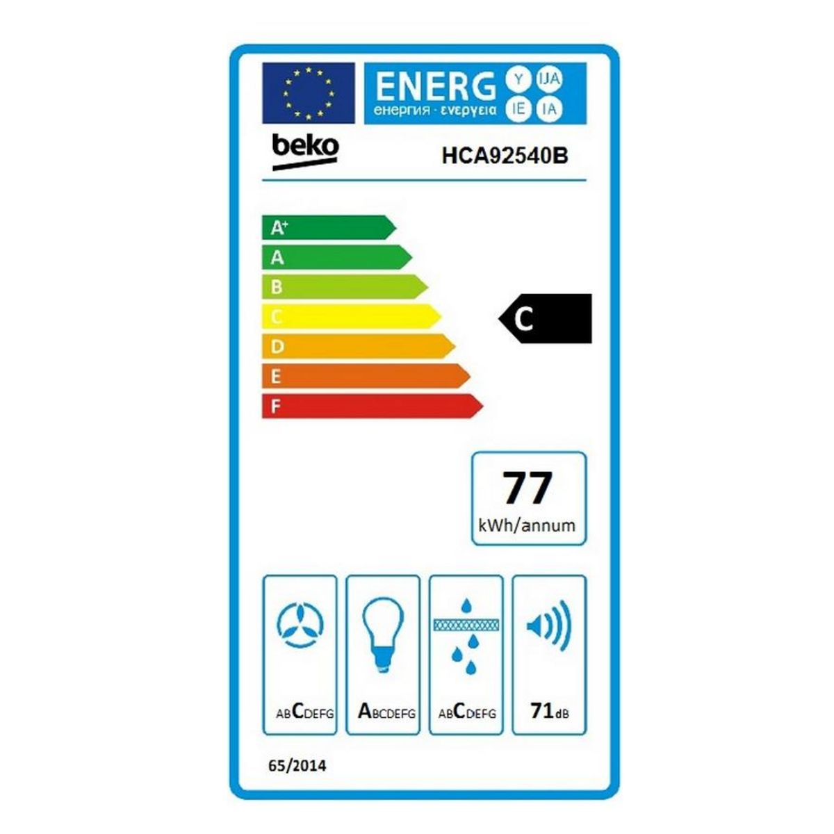Beko Hotte décorative inclinée 90cm 577m3/h noir - hca92540b