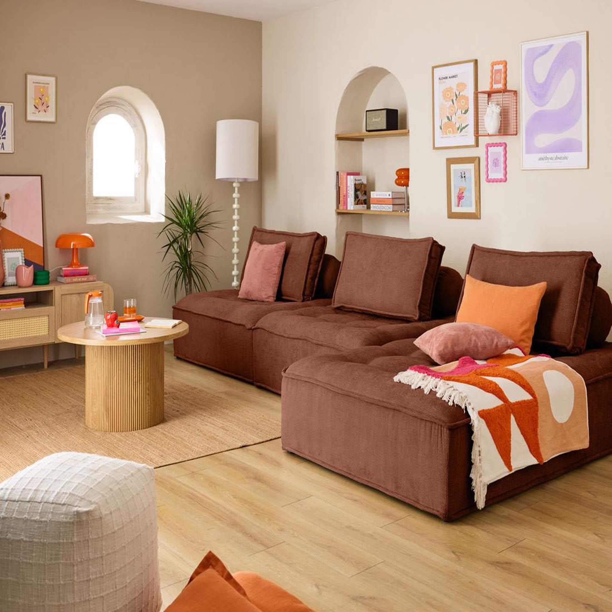 Voir la diapositive 2 : BEST MOBILIER Marisol - module d'assise méridienne - velours texturé