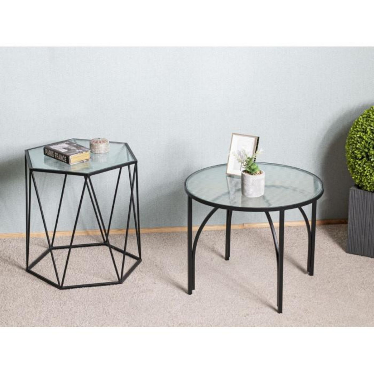 Paris Prix Table d'Appoint Ronde Design  Ondulé  50cm Noir
