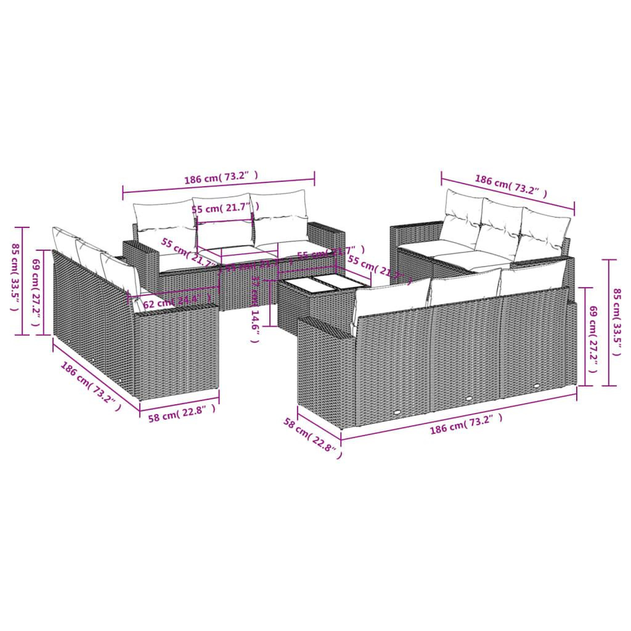 Voir la diapositive 4 : VIDAXL Salon de jardin avec coussins 13 pcs gris resine tressee