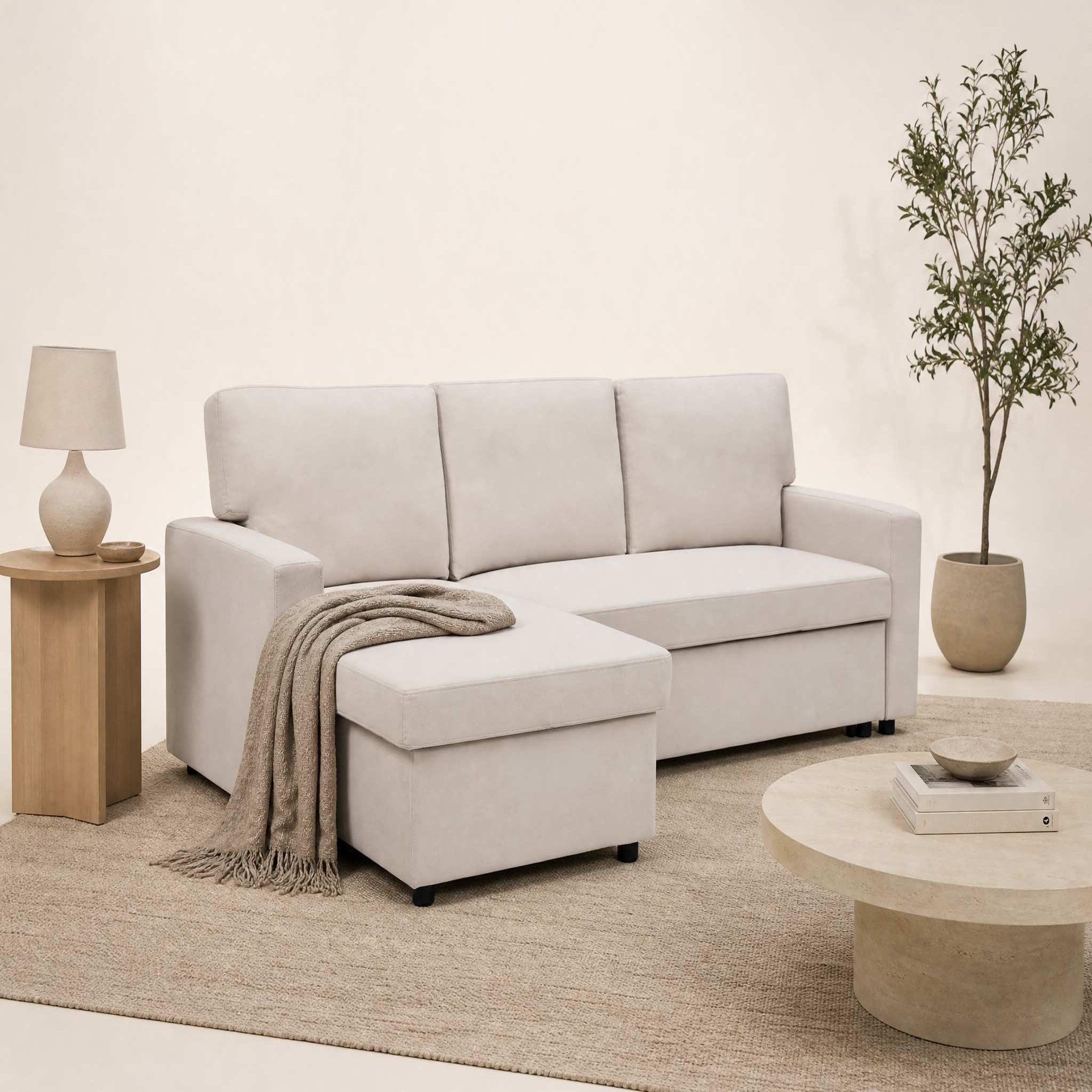 Voir la diapositive 2 : BEST MOBILIER Meiya - canapé d'angle réversible 4 places convertible avec coffre en tissu