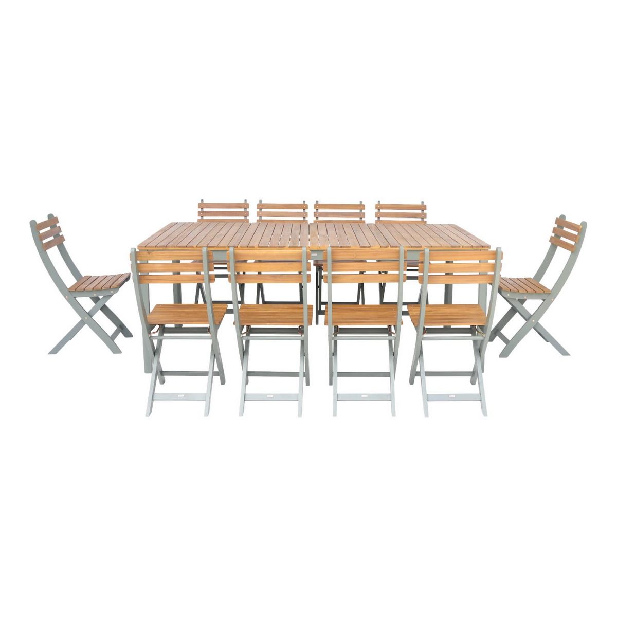 SWEEEK Table de jardin acacia avec coins arrondis, 10 chaises, 200 x 100 x 75 cm