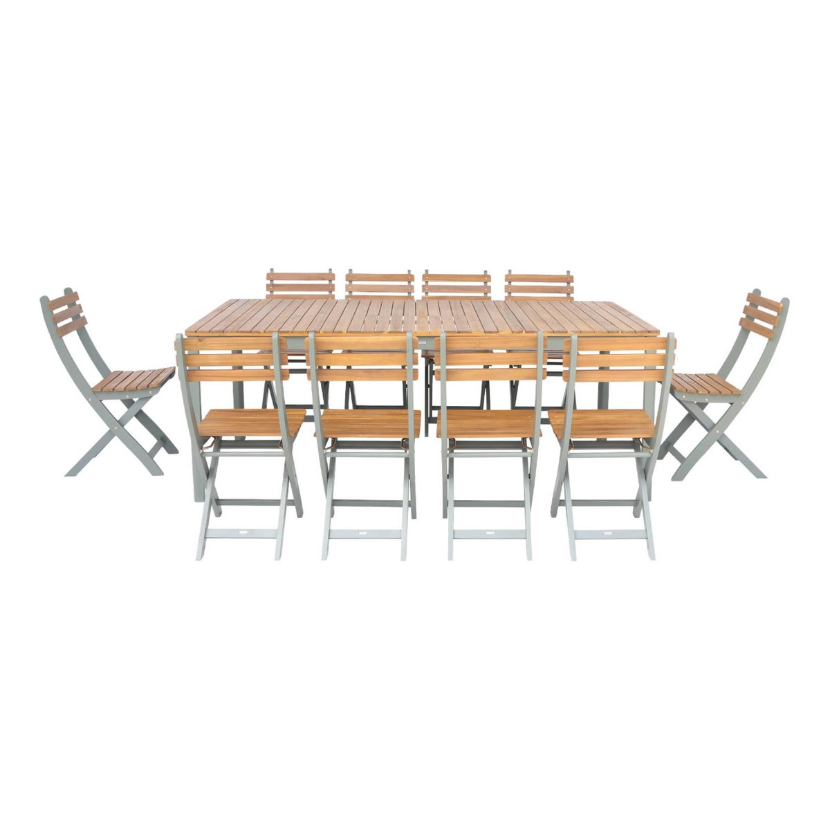 SWEEEK Table de jardin acacia avec coins arrondis, 10 chaises, 200 x 100 x 75 cm