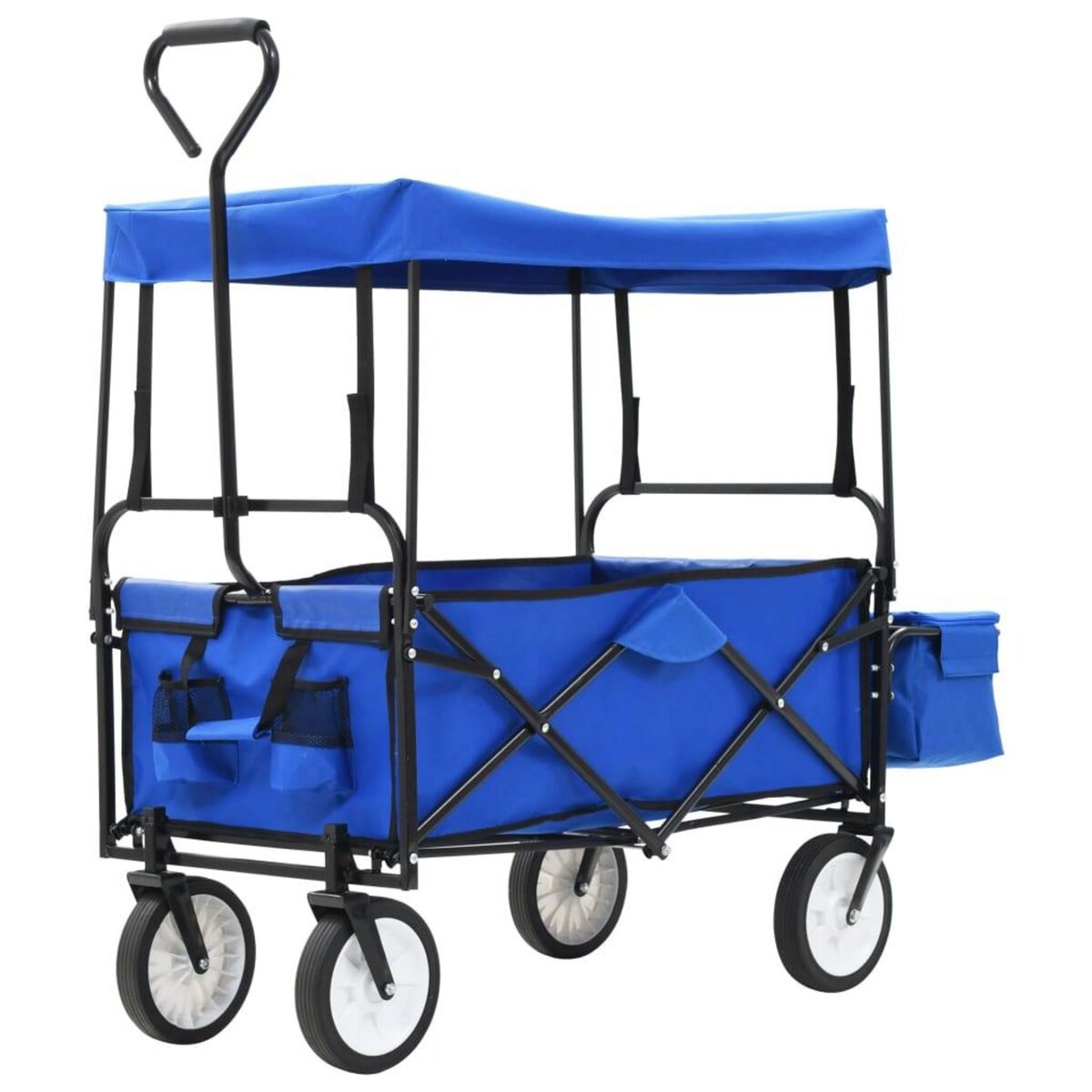 VIDAXL Chariot a main pliable avec toit Acier Bleu