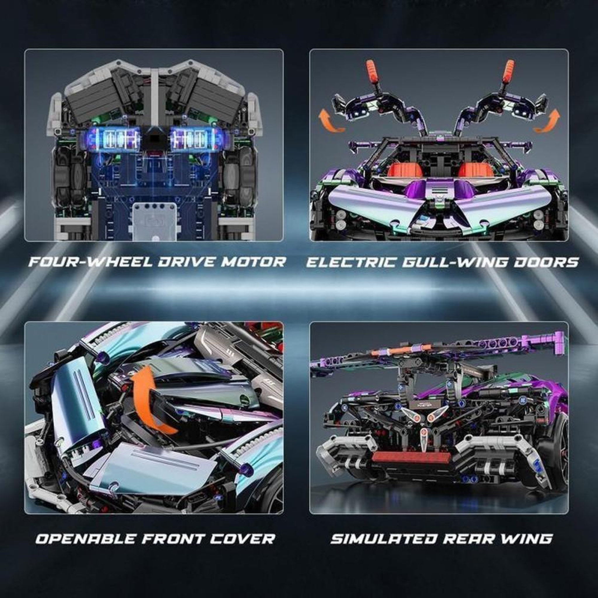 Voir la diapositive 6 : Voiture de course Drift Racing RC Technic 1:10, 2 443 pièces ABS, télécommande 2,4 GHz et application mobile, pneus quatre-roues motrices, suspensions arrière, effet de couleur