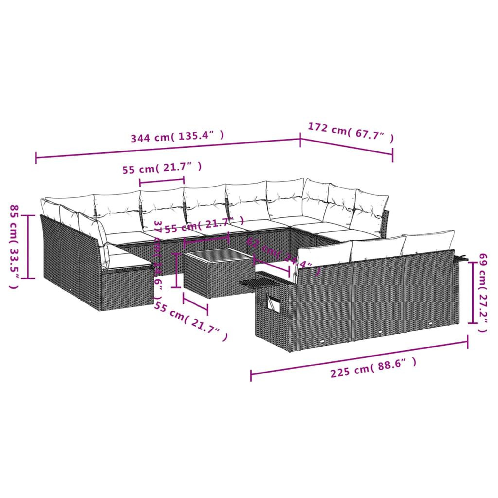 Voir la diapositive 3 : VIDAXL Salon de jardin avec coussins 14 pcs noir resine tressee