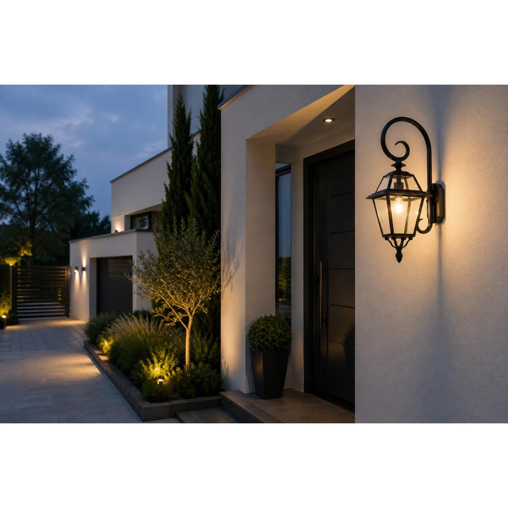 Voir la diapositive 4 : INTEC Applique murale chiaro di luna 33x70.8cm - lanterne noire antique ip44 douille e27 luminaire exterieur terrasse allée jardin