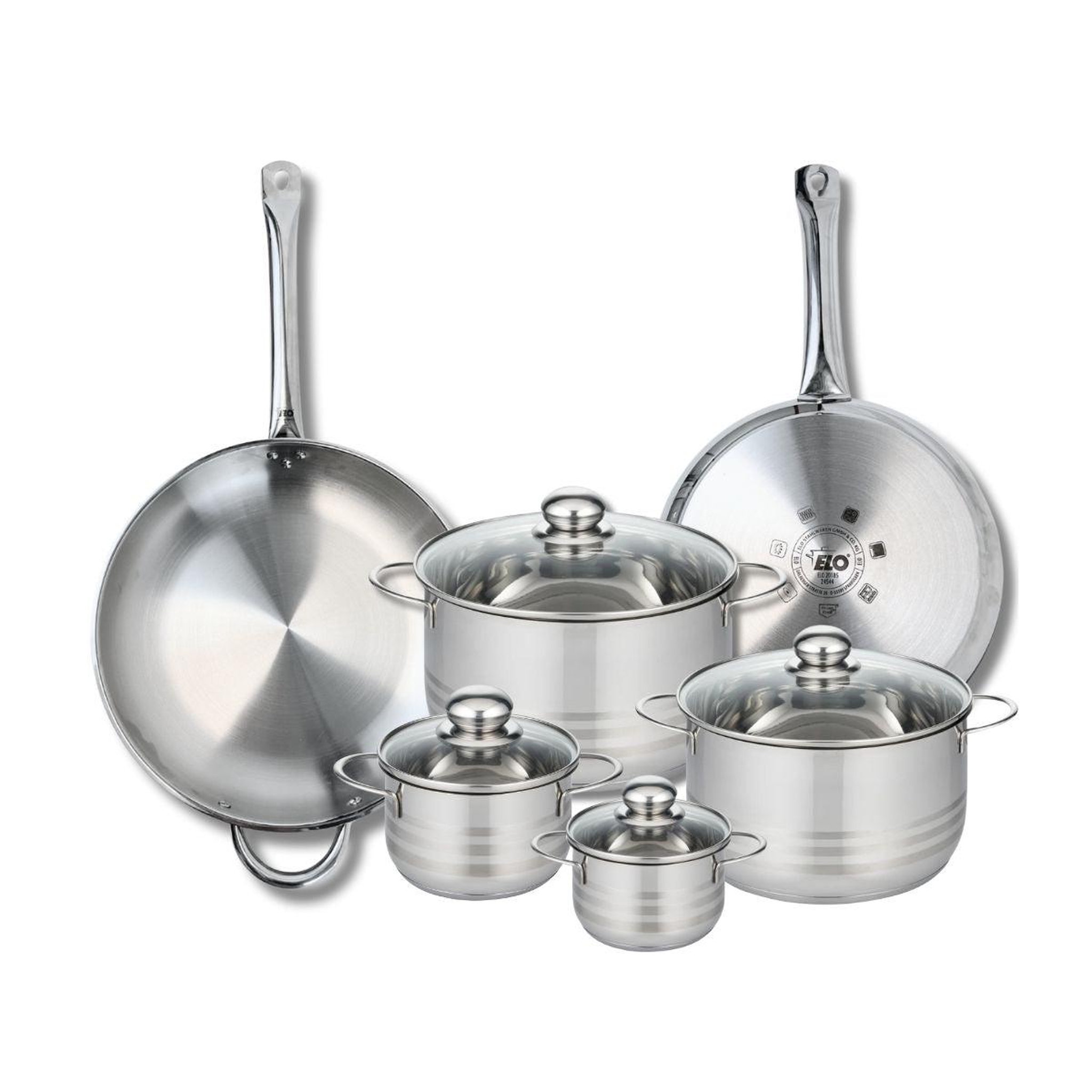 ELO Ensemble de 2 poêles de cuisson 28 et 32 cm et 4 faitouts 12, 14, 20 et 24 cm elo profi brillant