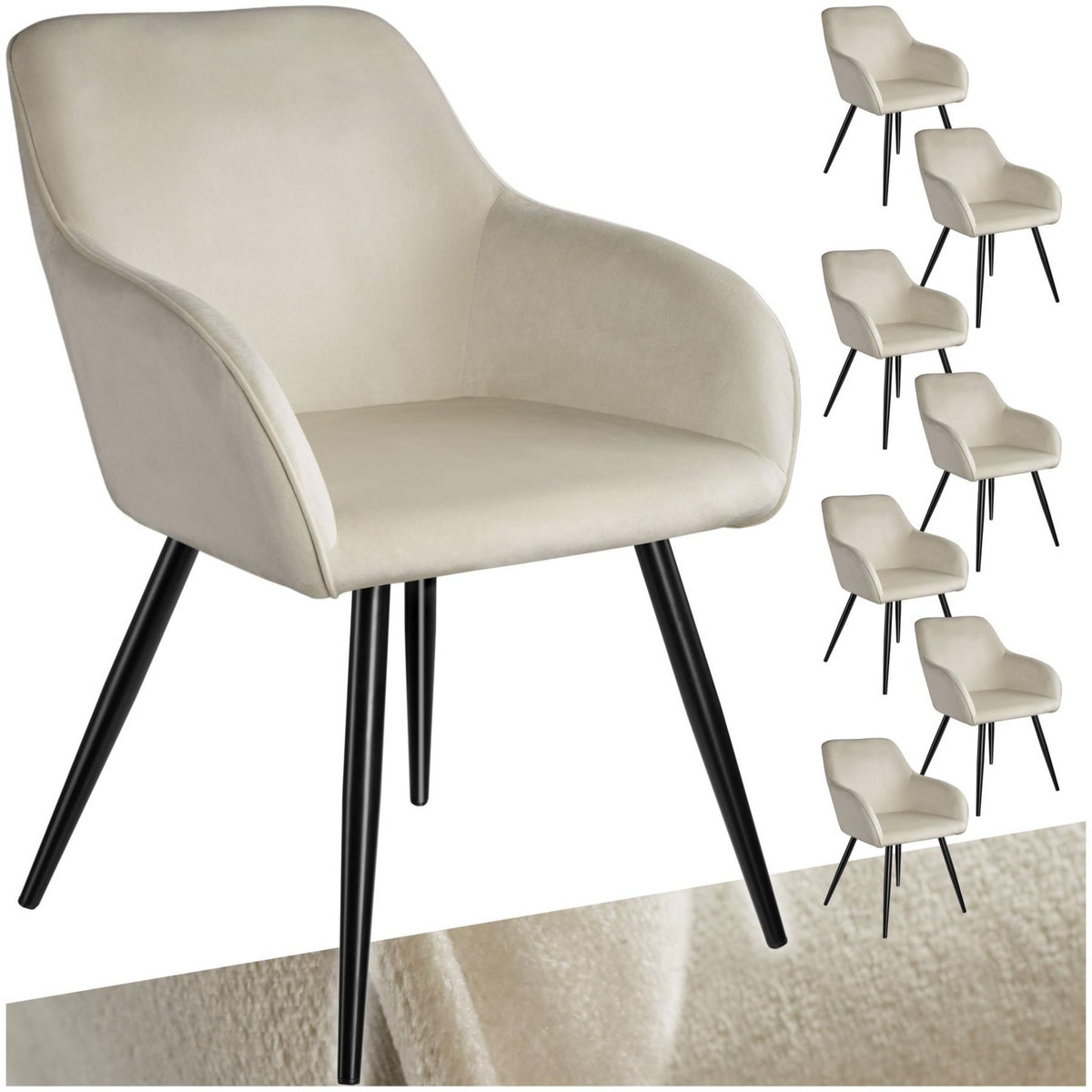 tectake Ensemble de 8 chaises en cuir synthétique aspect velours crème et noir