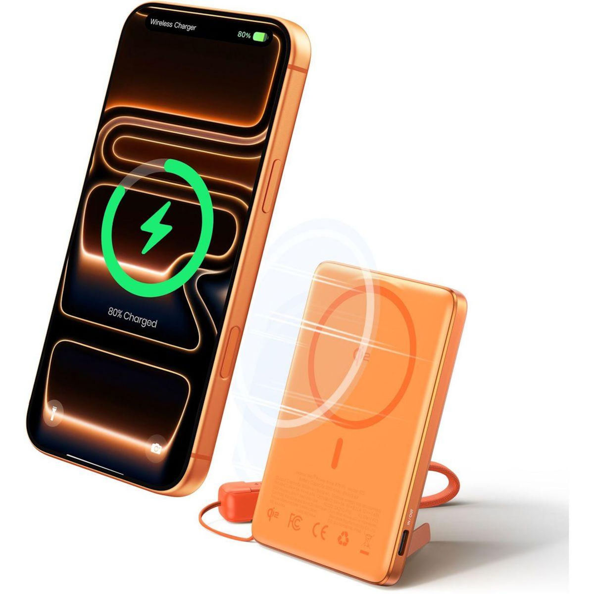 INIU Batterie externe 5000 mAh Magnet Qi2 MagPro slim orange