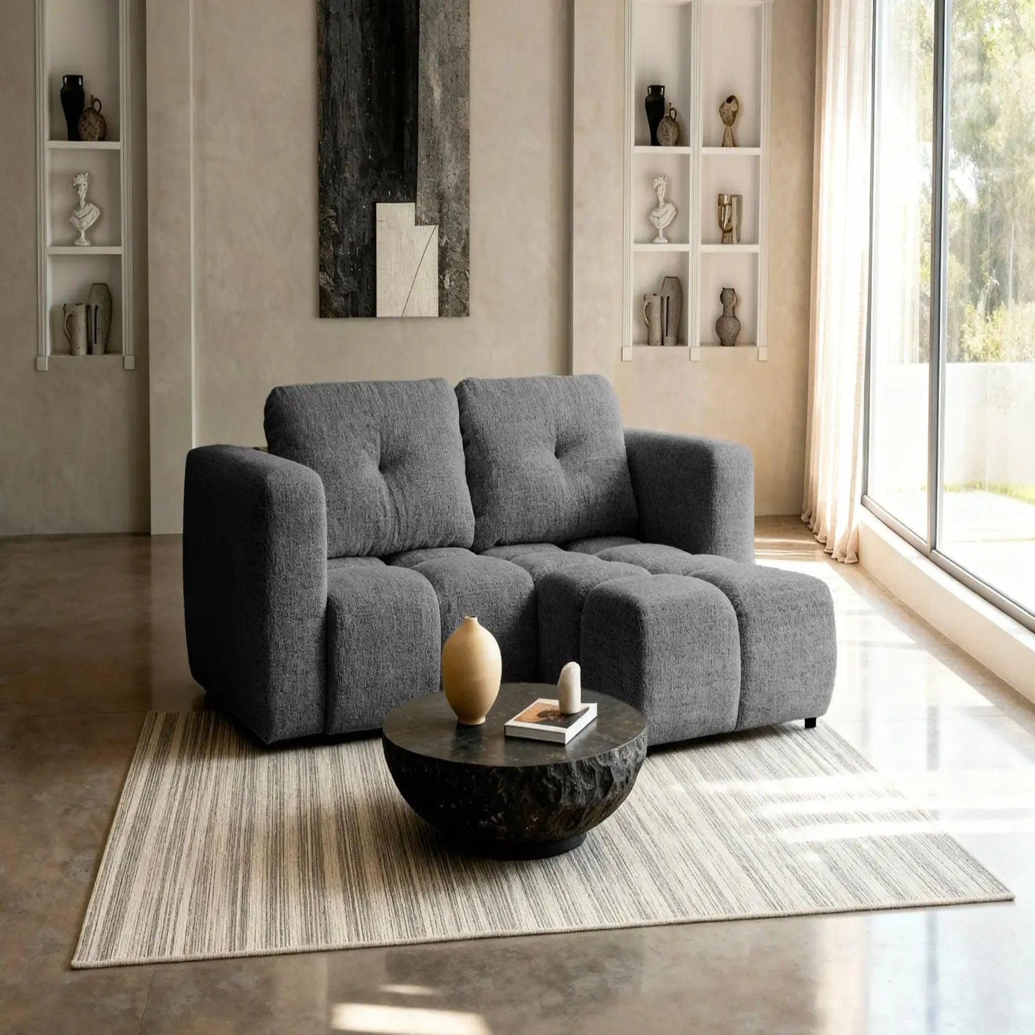 Voir la diapositive 2 : CASANOVA PARIS Romy mini - canapé d'angle convertible tissu chenille 2 places
