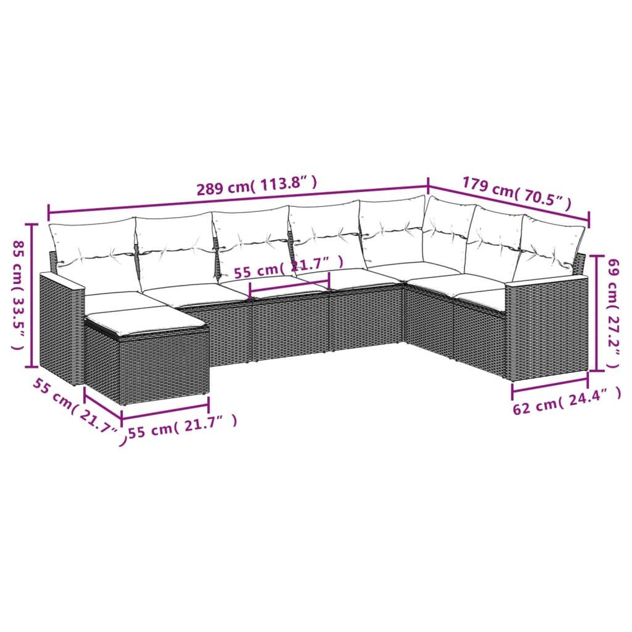 Voir la diapositive 6 : VIDAXL Salon de jardin avec coussins 8pcs melange beige resine tressee